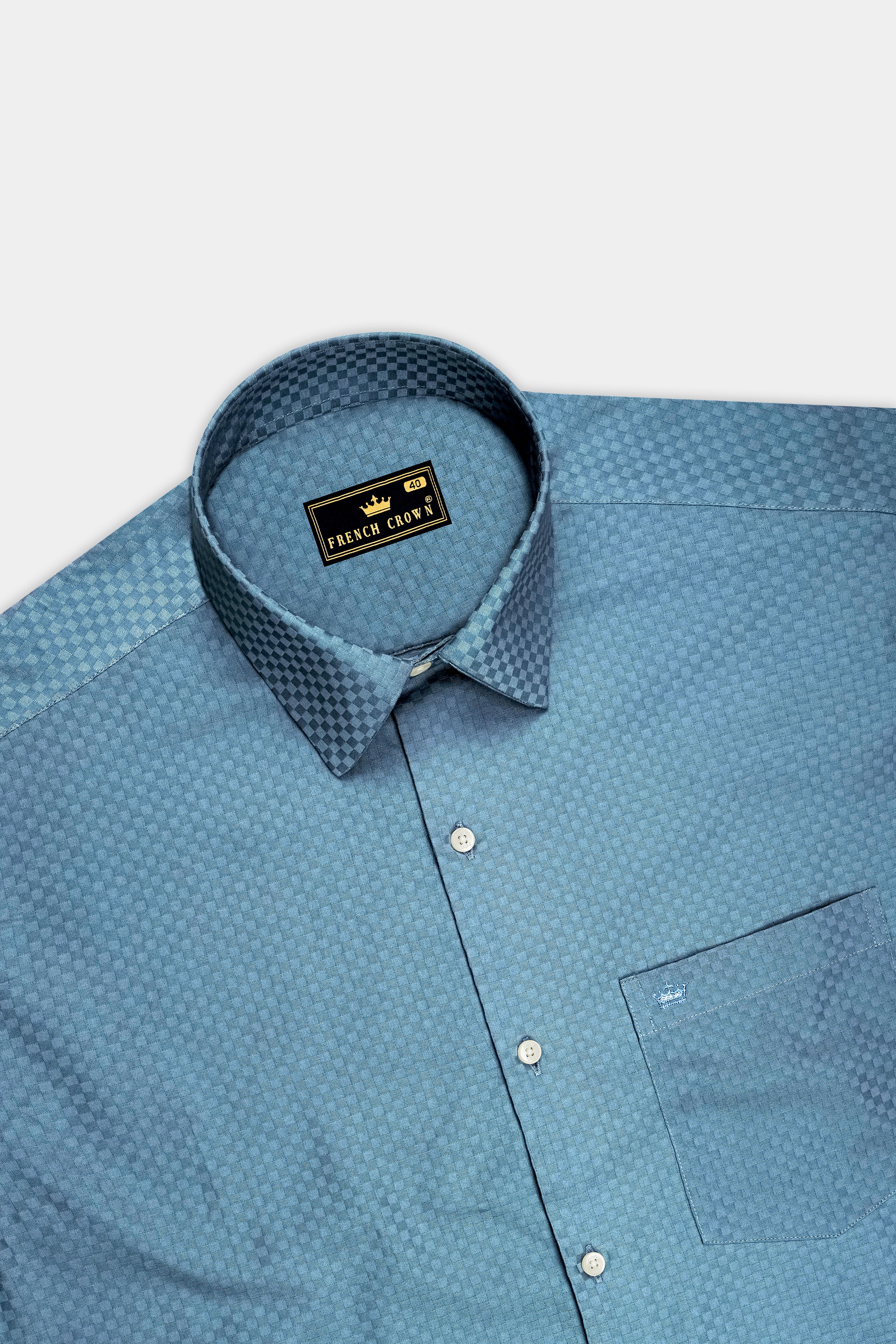 Lazuli-Hippie Blue Dobby Textured Premium Giza Cotton Dress Shirt