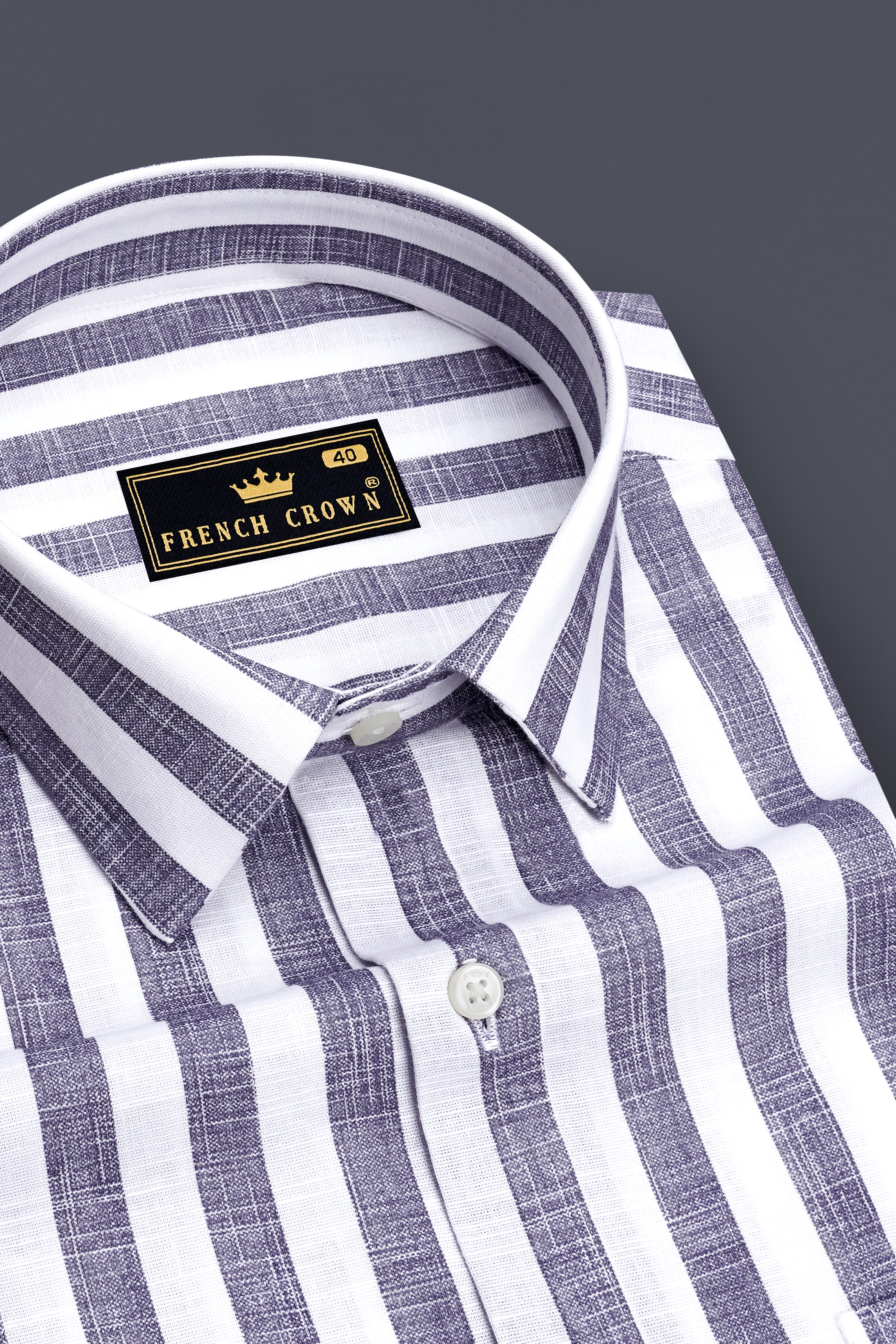 Avelon-Topaz Gray And Bright White Linen-Cotton Blend Dress Shirt