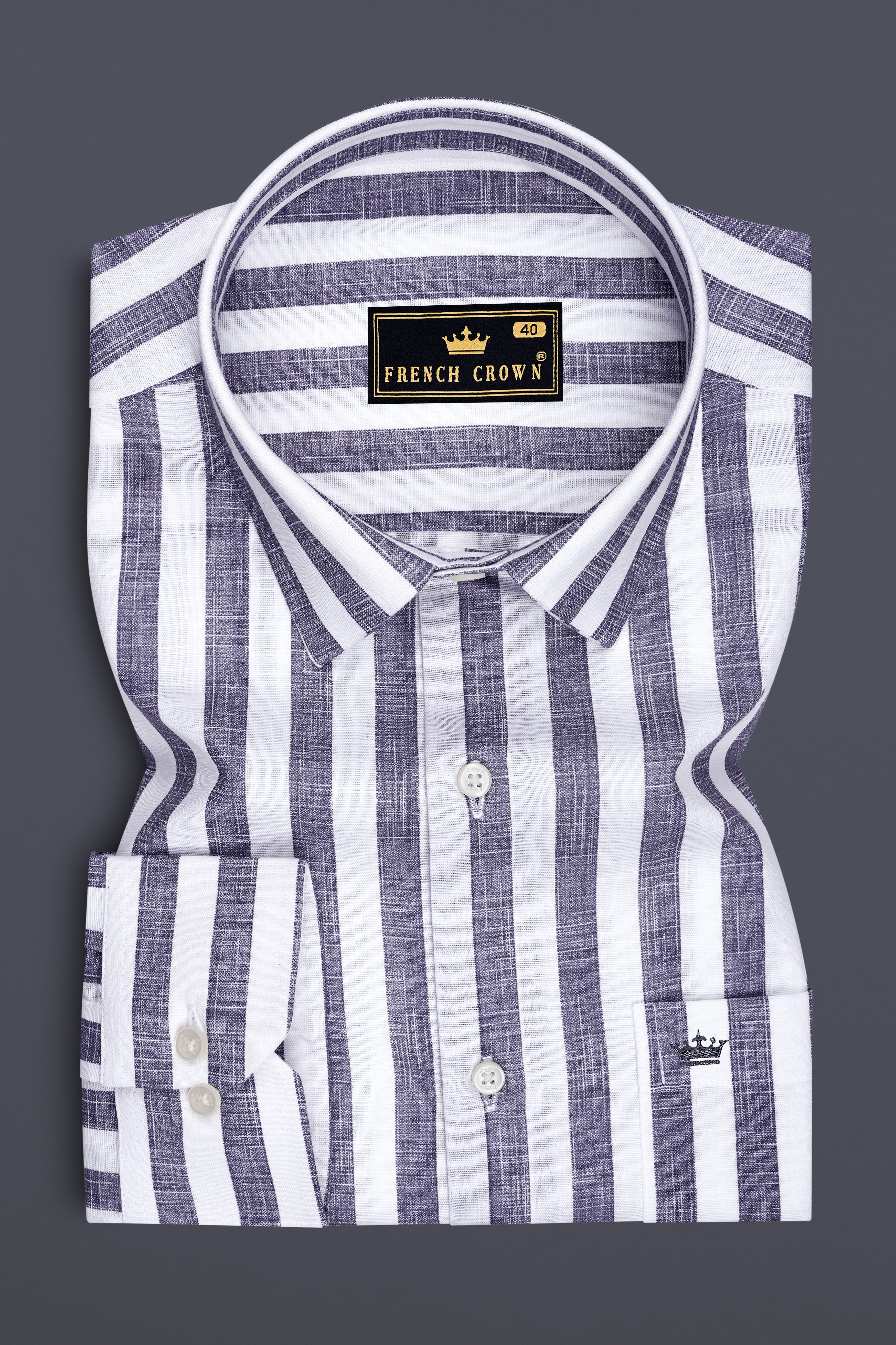 Avelon-Topaz Gray And Bright White Linen-Cotton Blend Dress Shirt