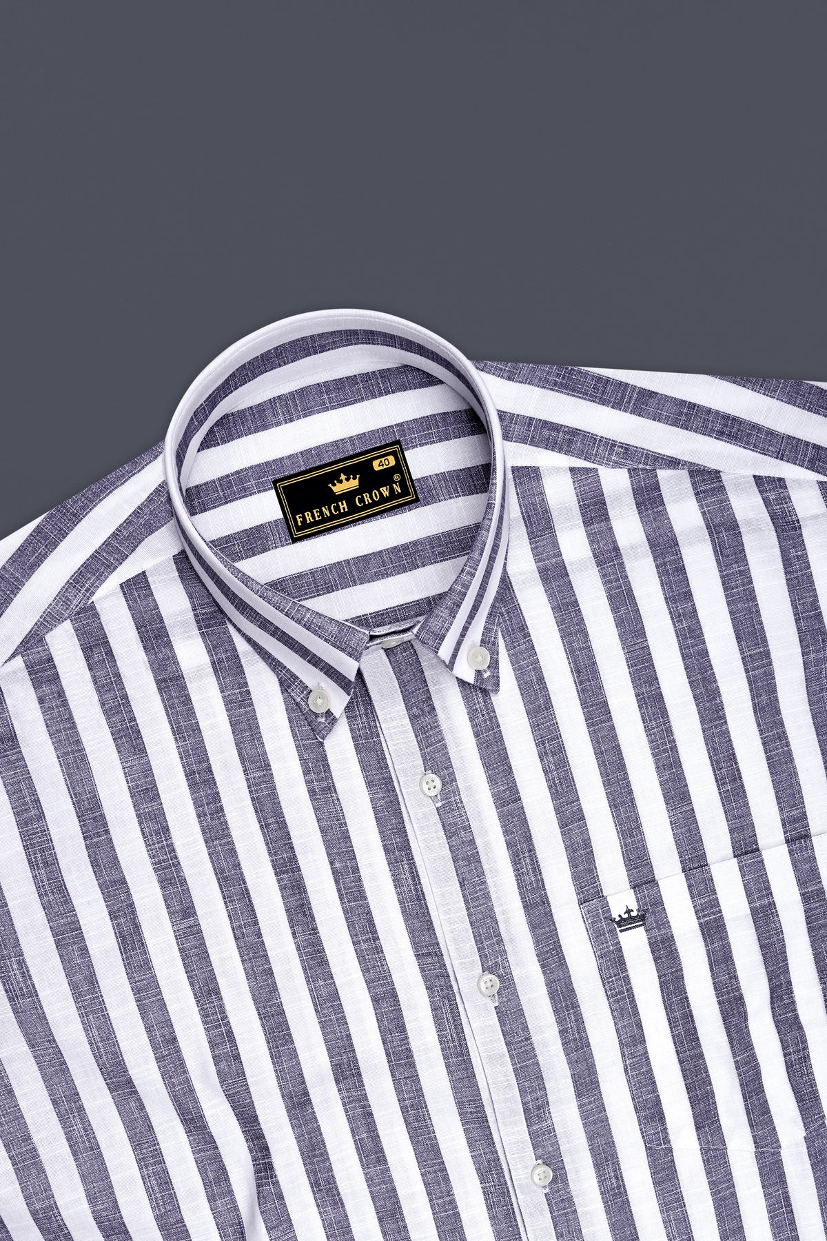 Avelon-Topaz Gray And Bright White Linen-Cotton Blend Button Down Dress Shirt