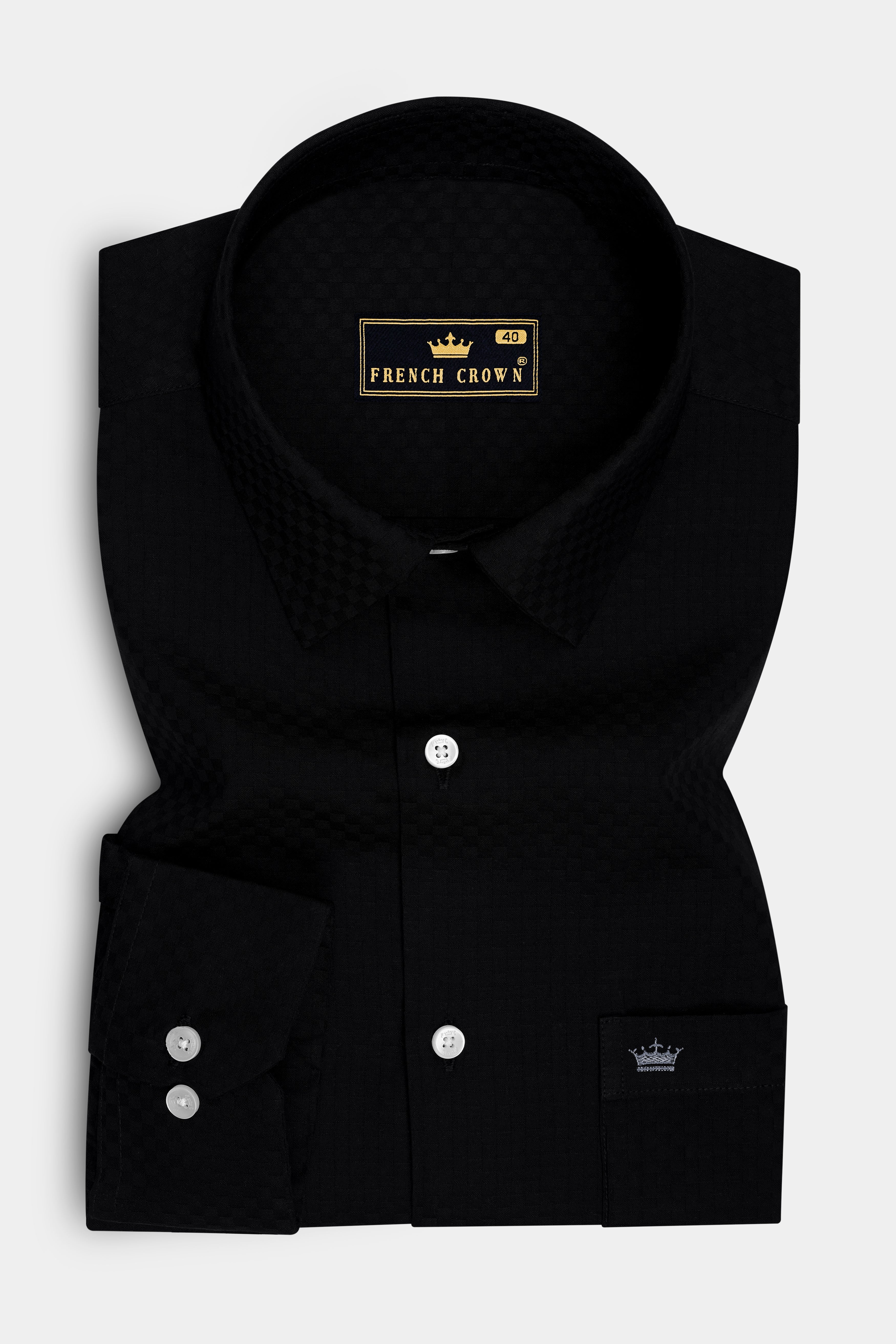 Obsidian-Jade Black Dobby Textured Premium Giza Cotton Dress Shirt