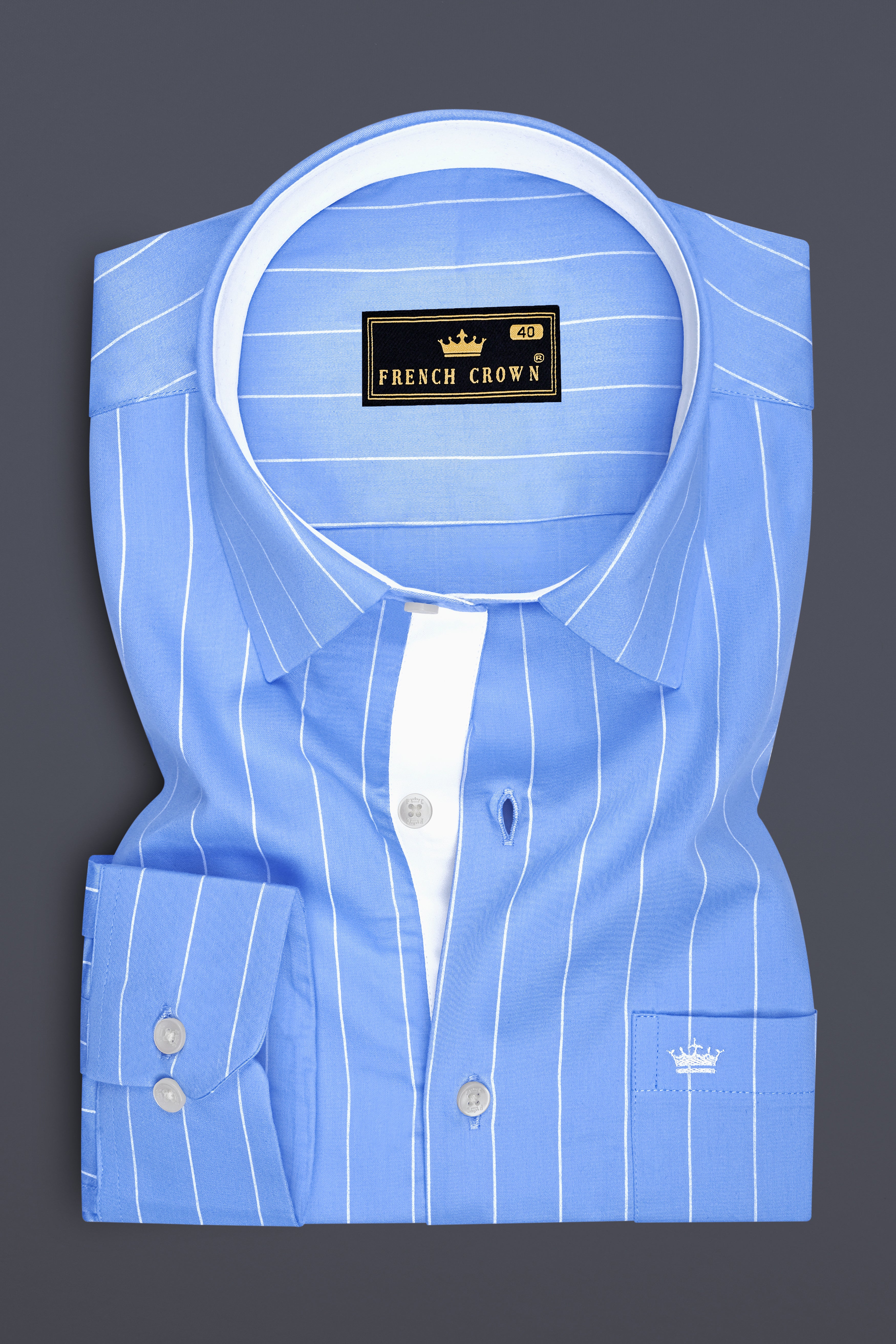 Elaris-Periwinkle Blue And Bright White Pin Striped Subtle Sheen Premium Cotton Dress Shirt