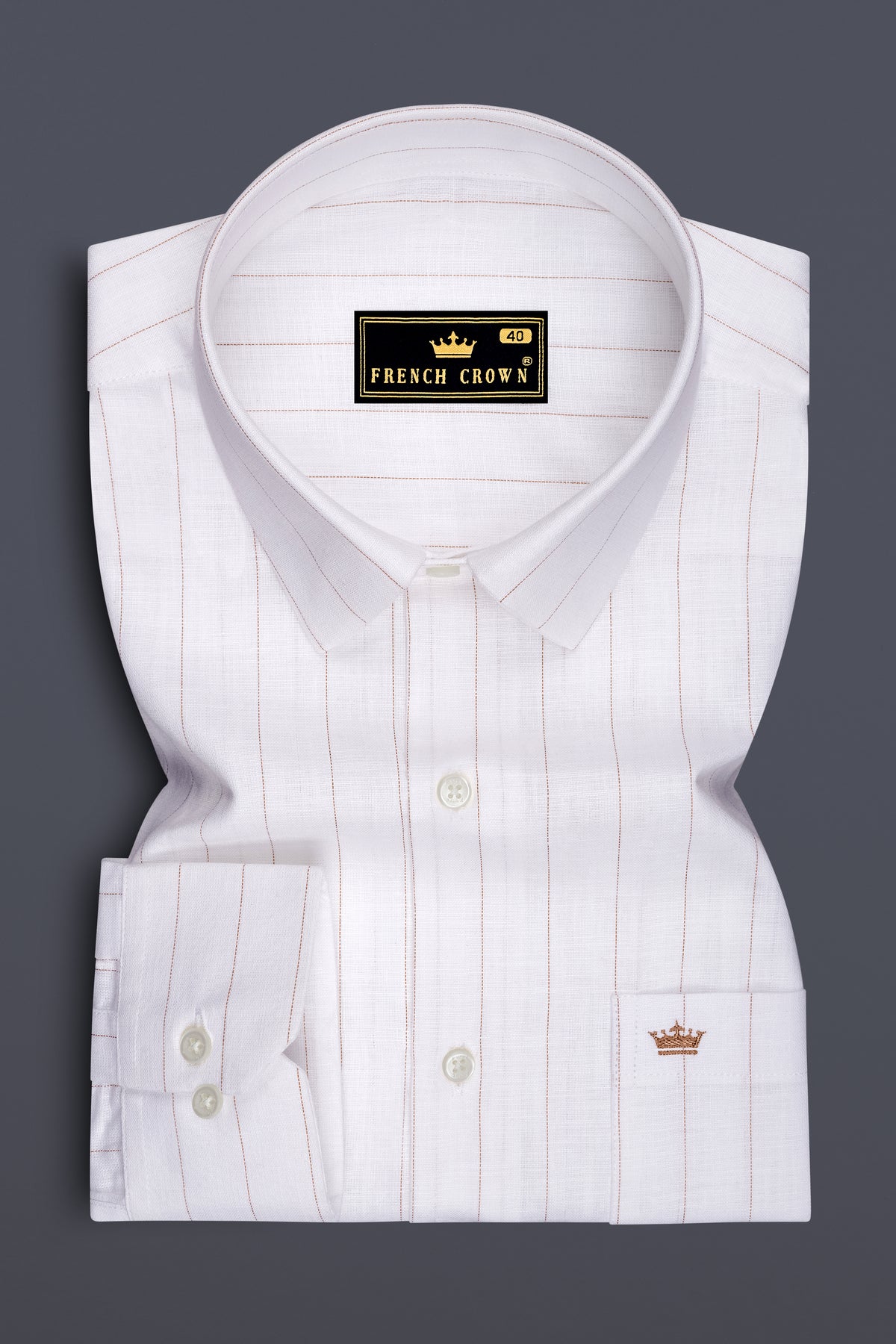 Prestige-Bright White And Cocoa Brown Pin Striped Luxurious Linen Dress Shirt