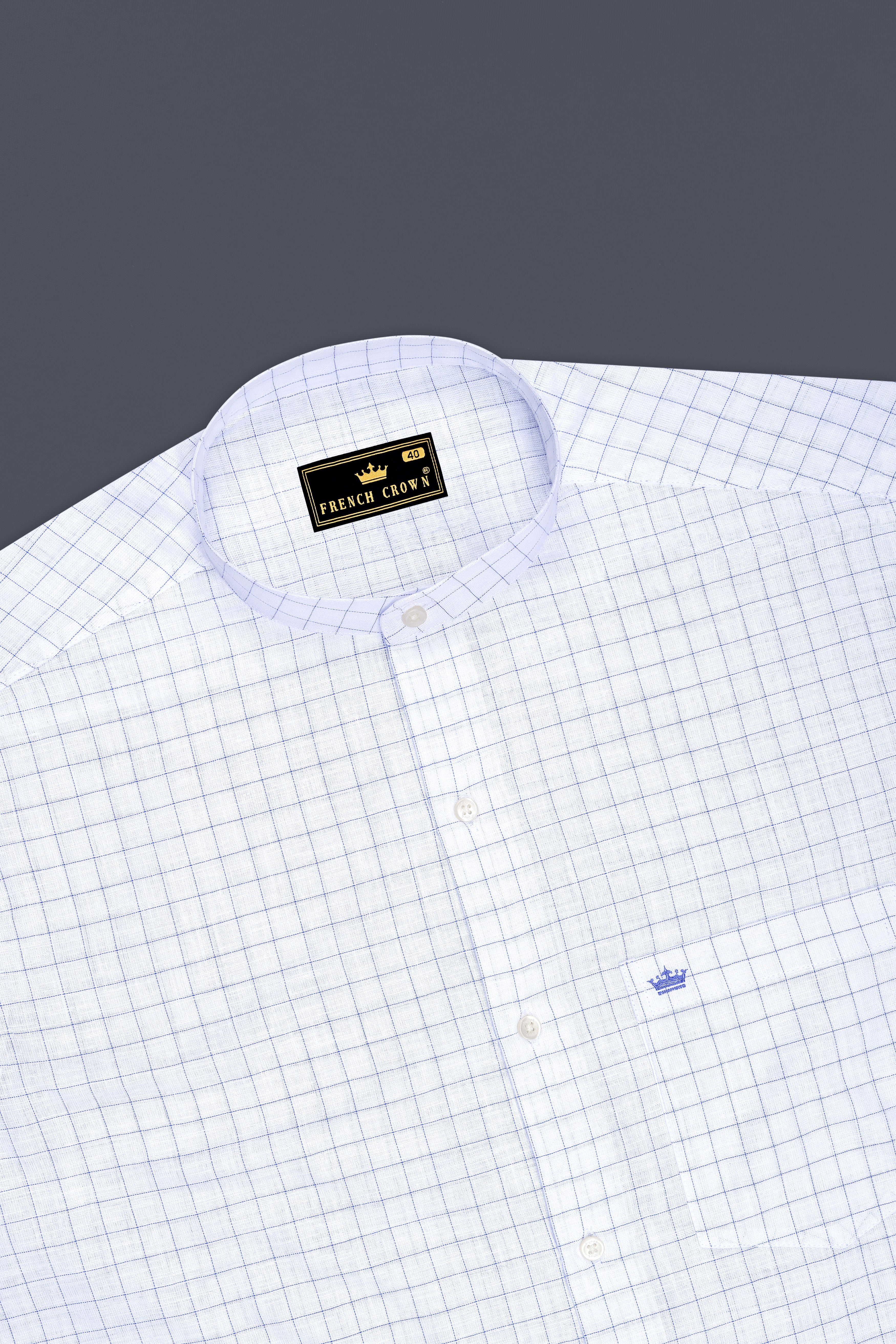 Sartori-Bright White And Waikawa Windowpane Luxurious Linen Mandarin Casual Shirt