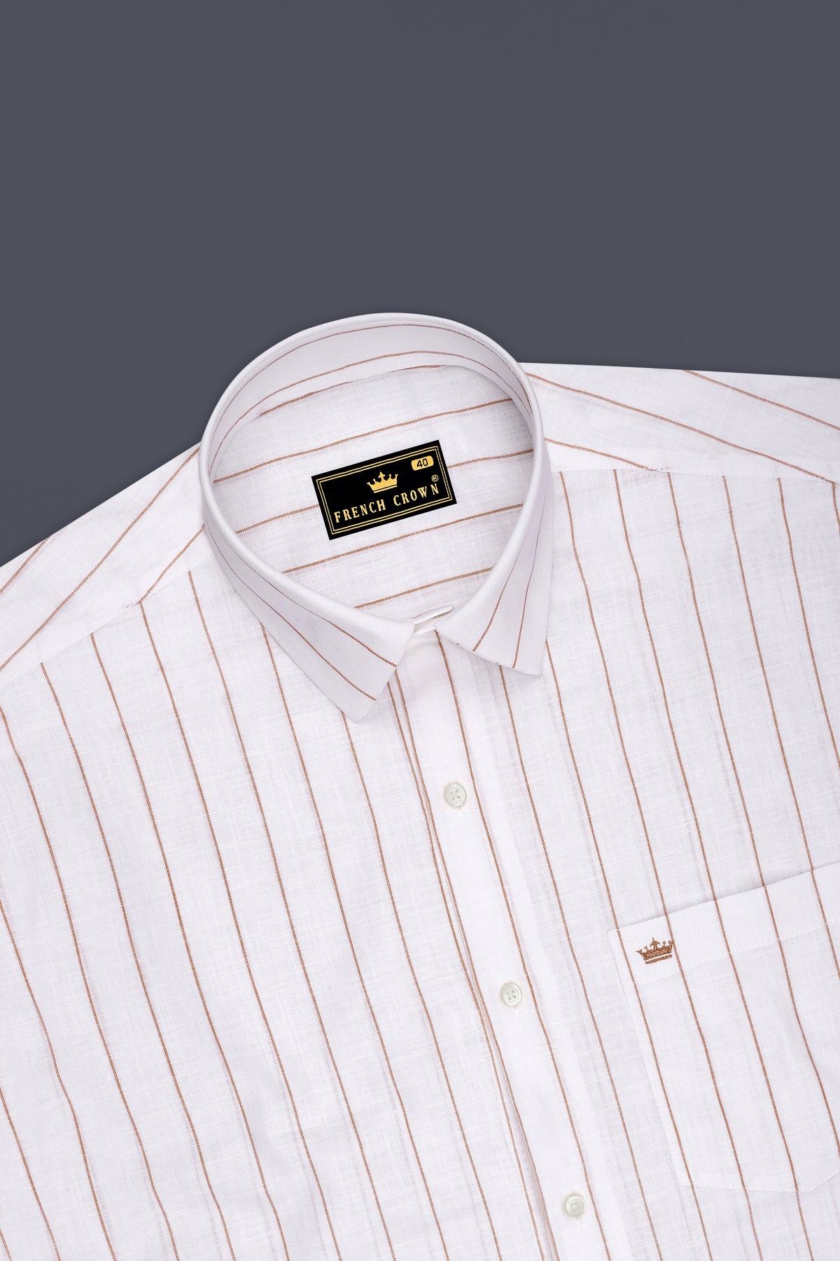 Echelon-Bright White And Mocha Brown Pin Striped Luxurious Linen Dress Shirt