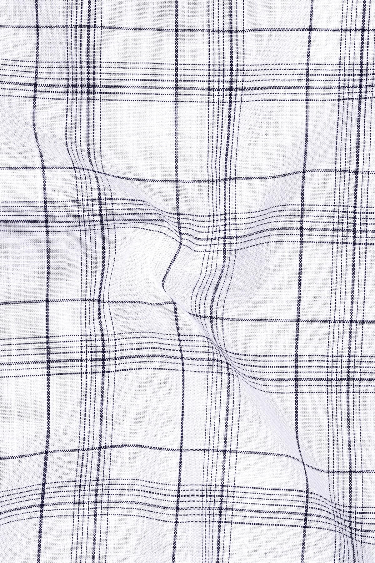 Azure-Bright White And Ebony Blue Plaid Luxurious Linen Button Down Dress Shirt