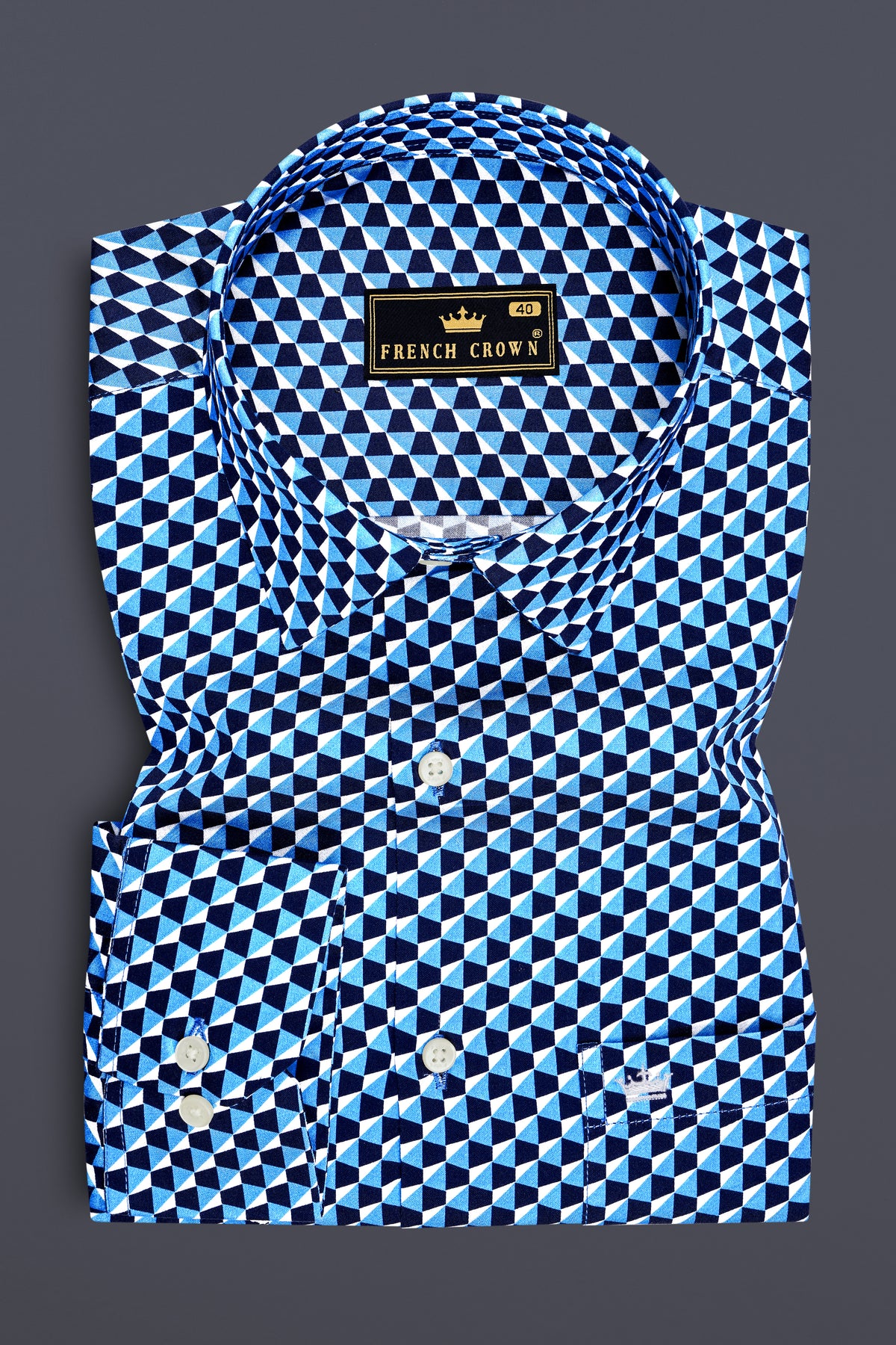 Prism-Malibu Blue Geometric 3D Diamond Printed Subtle Sheen Super Soft Premium Cotton Casual Shirt
