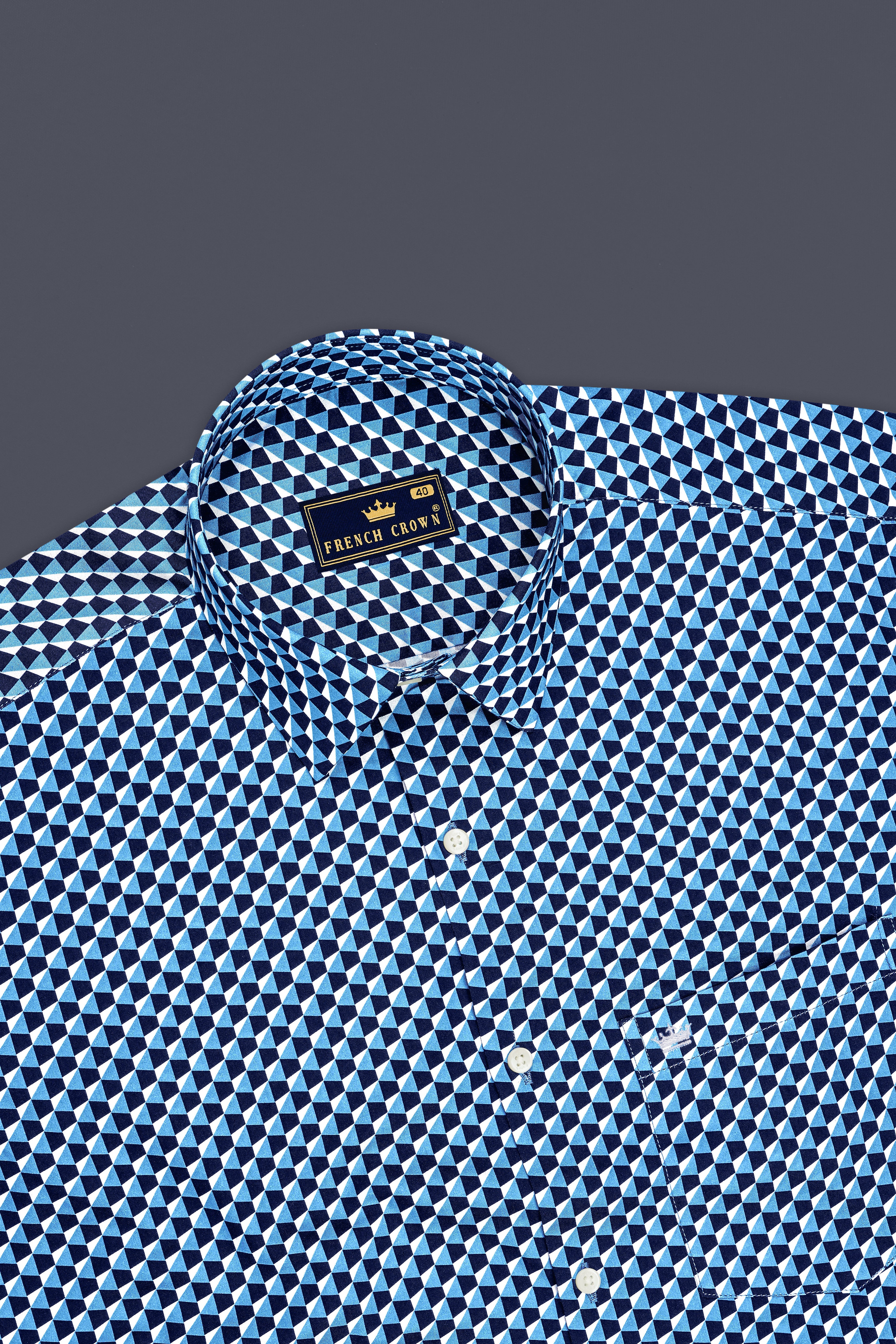 Prism-Malibu Blue Geometric 3D Diamond Printed Subtle Sheen Super Soft Premium Cotton Casual Shirt