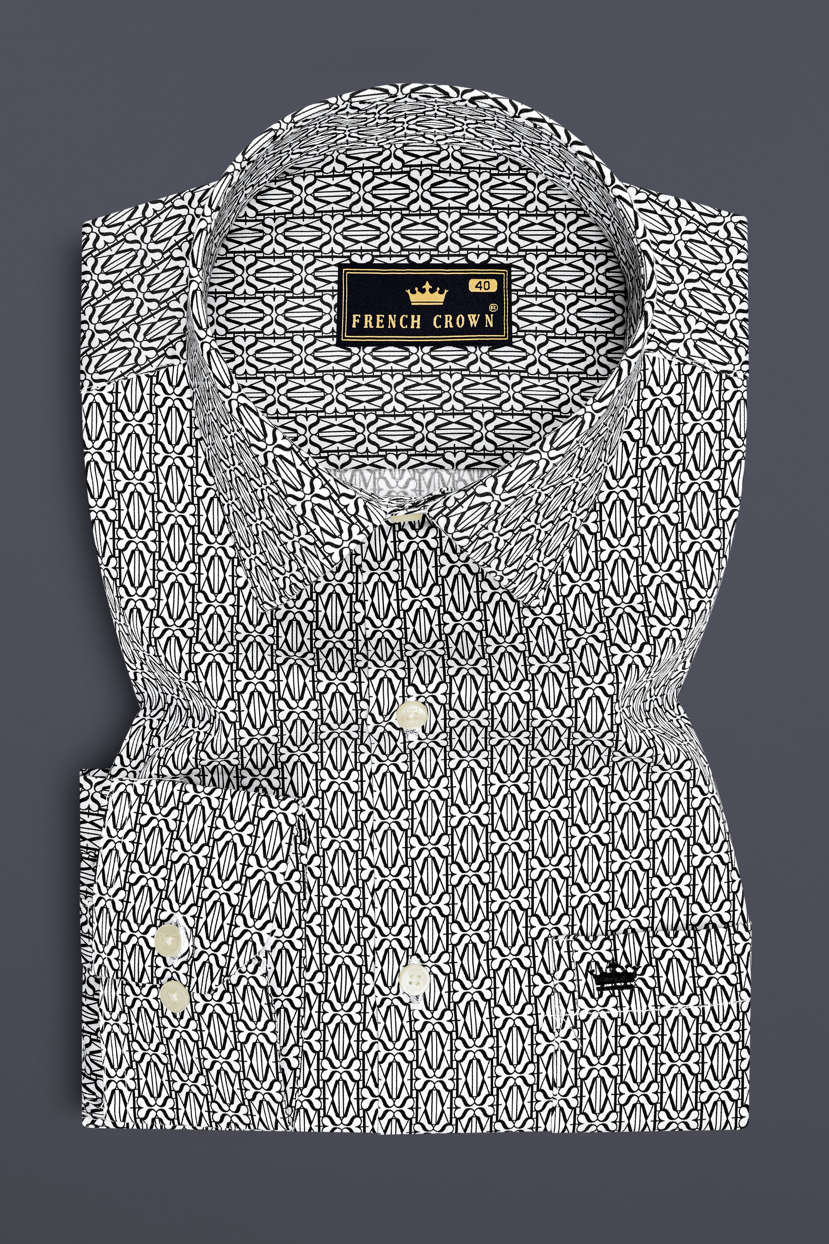 Zenvier-Jade Black And Bright White Monogram Printed Subtle Sheen Super Soft Premium Cotton Casual Shirt