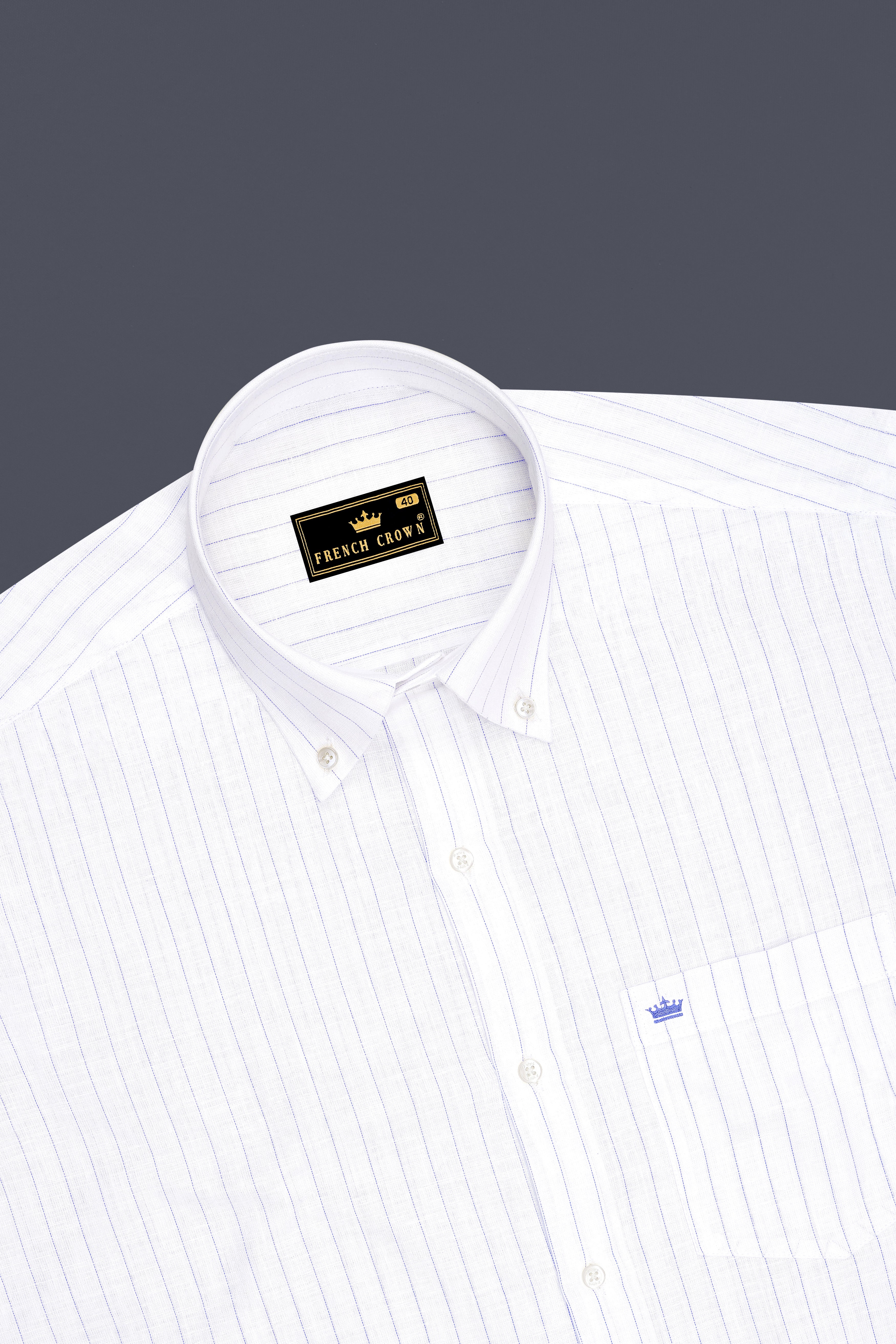 Mariner-Bright White And Scampi Blue Pin Striped Striped Luxurious Linen Button Down Dress Shirt