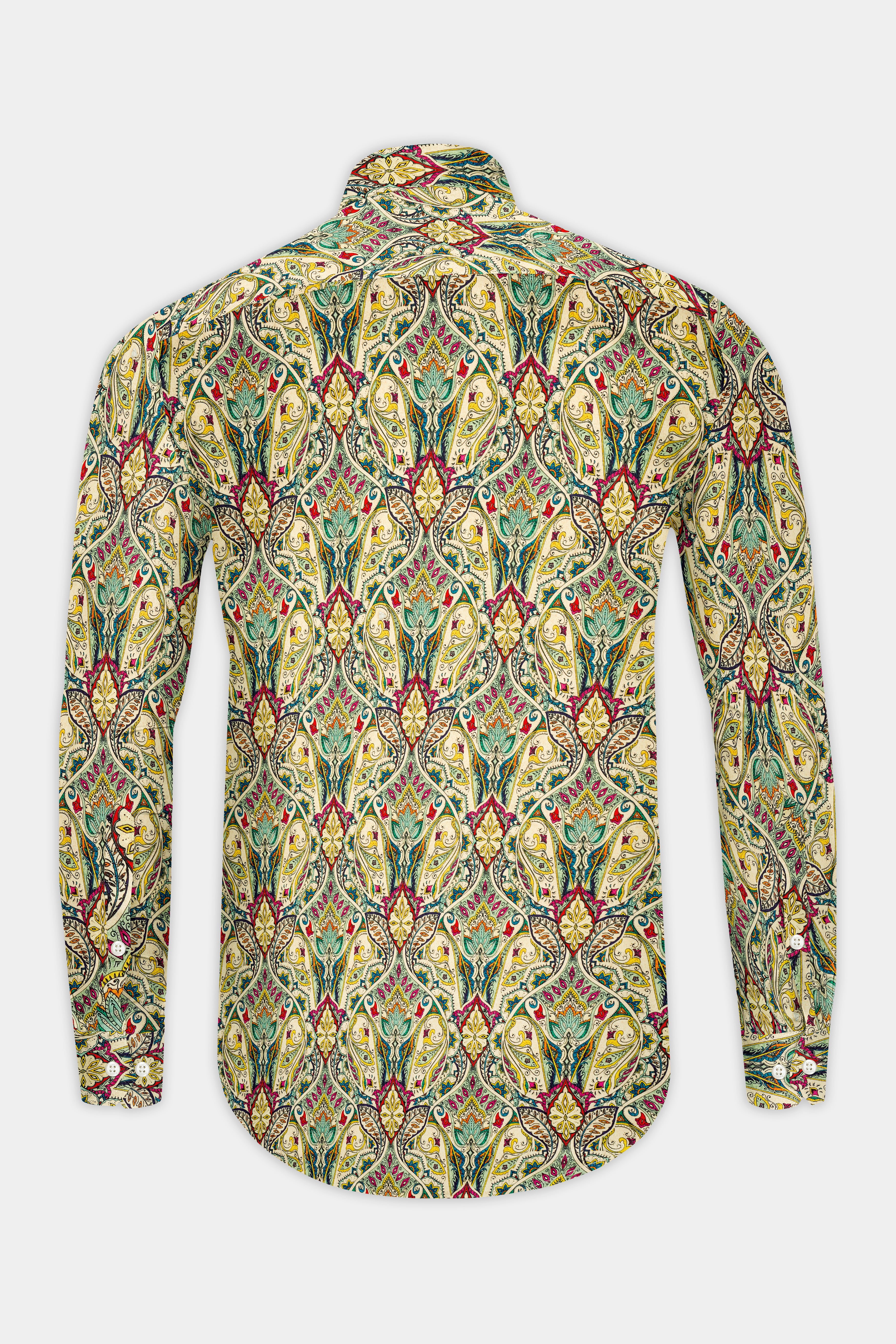 Mosaic-Sapling Cream And Algae Green Multicolor Paisley Printed Subtle Sheen Super Soft Premium Cotton Casual Shirt