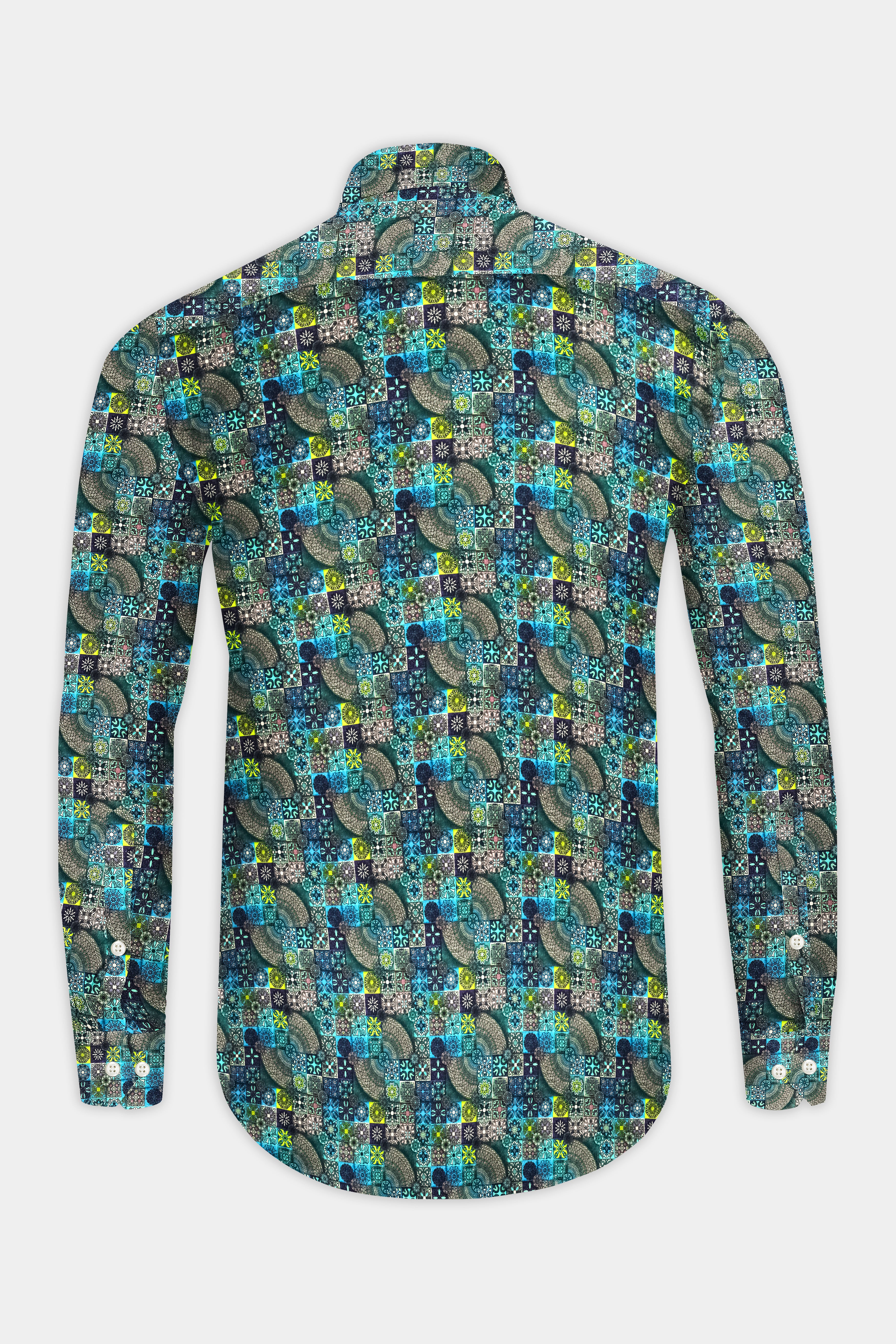 Eclat-Castleton Green And Venice Blue Multicolor Mosaic Printed Subtle Sheen Super Soft Premium Cotton Casual Shirt