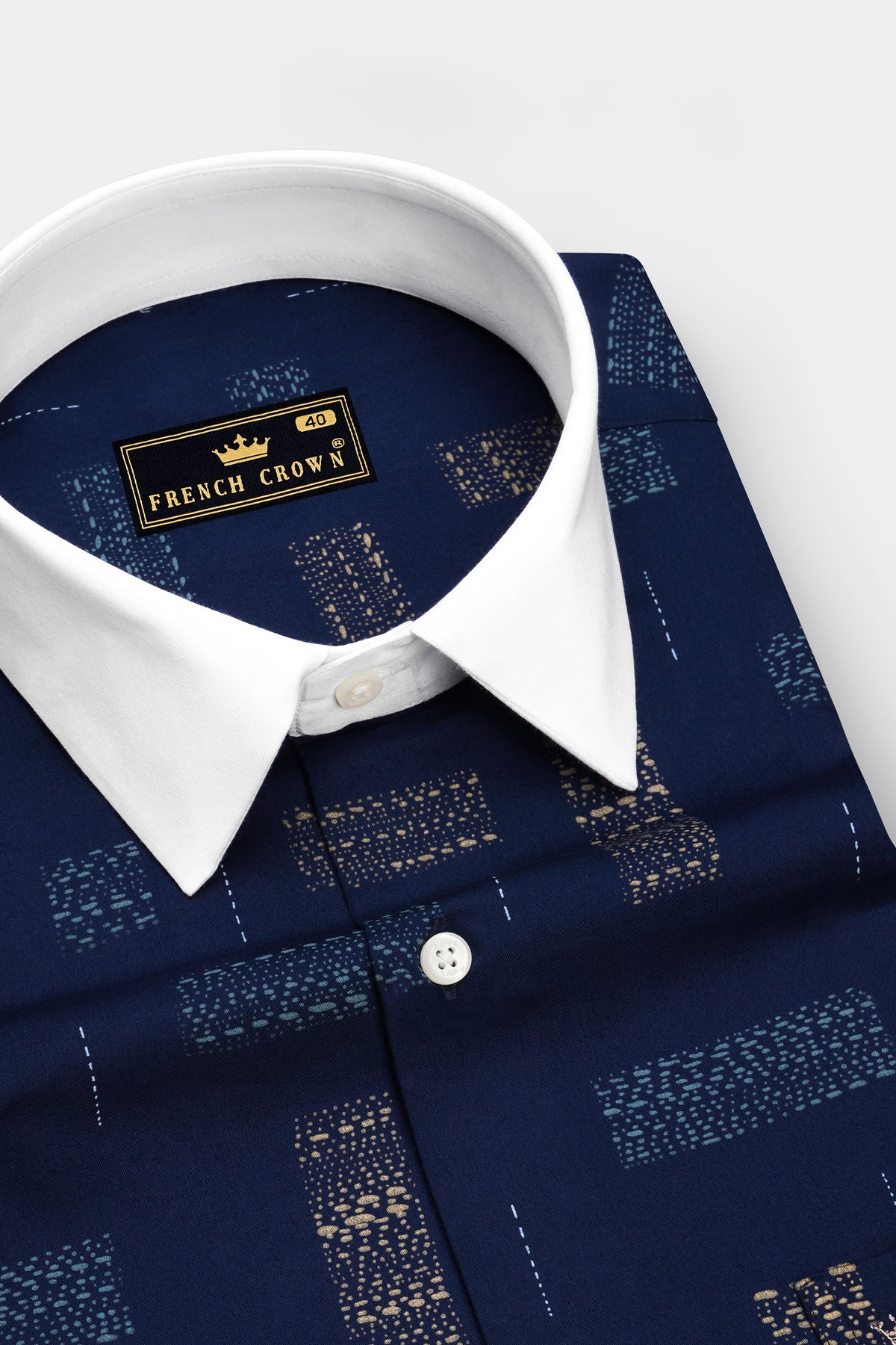Ikara-Mirage Blue Artisan Ikat Printed Subtle Sheen Super Soft Premium Cotton White Cuff Collar Dress Shirt