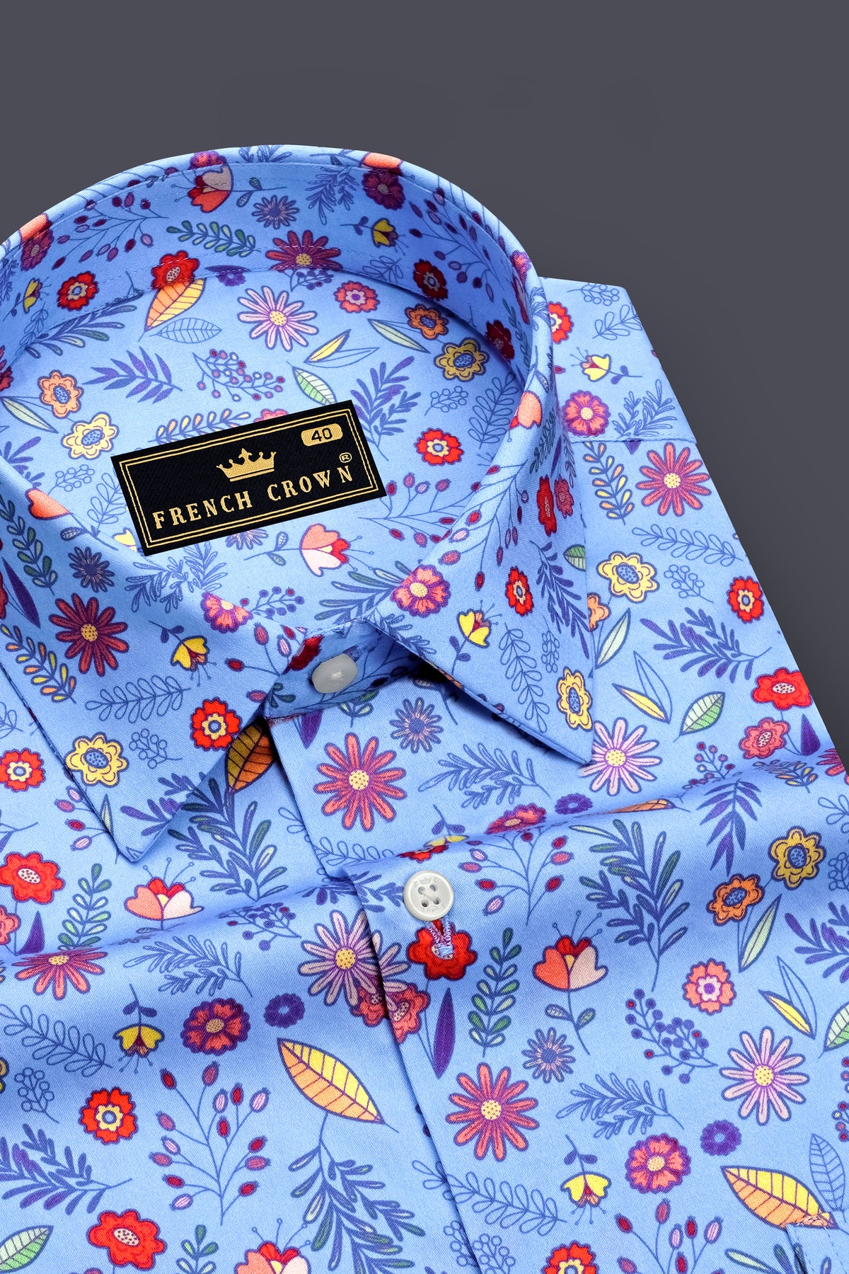 Celestia-Pale Blue Botanical Floral Printed Subtle Sheen Super Soft Premium Cotton Dress Shirt
