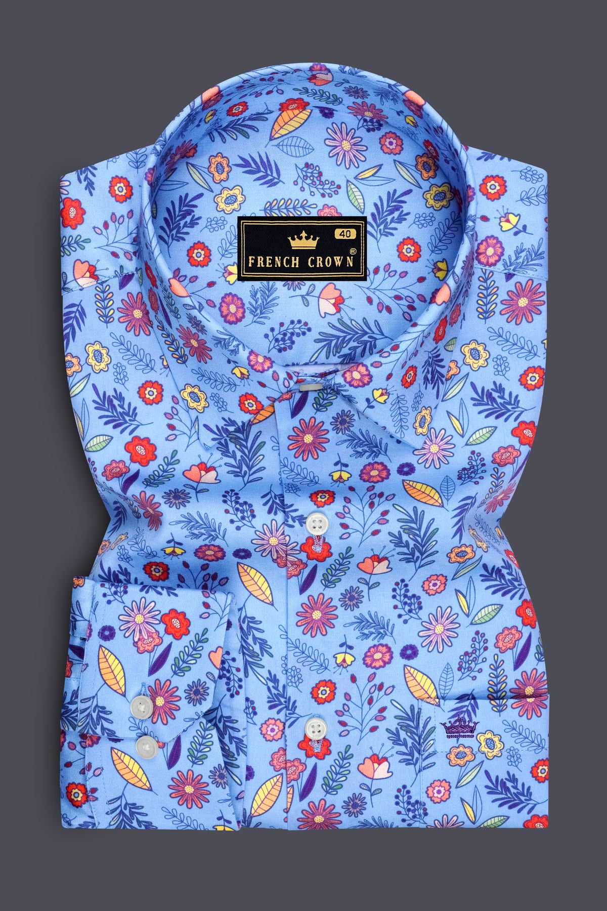 Celestia-Pale Blue Botanical Floral Printed Subtle Sheen Super Soft Premium Cotton Dress Shirt
