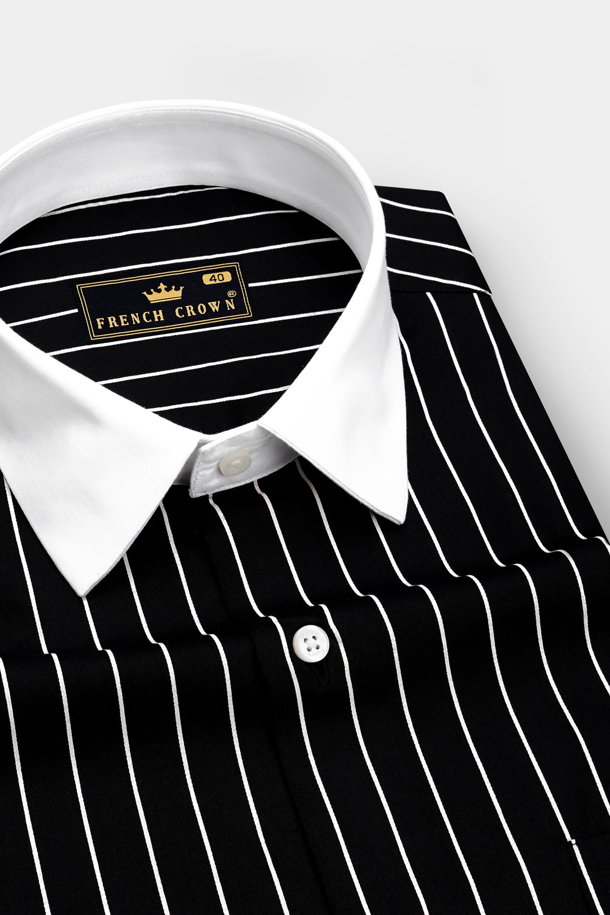 Monarch-Jade Black and Bright White Pin Striped Subtle Sheen Super Premium Cotton White Cuff Collar Dress Shirt