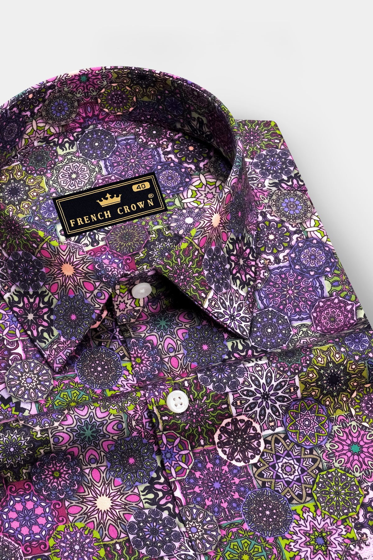 Prismara-Berry Purple And Pear Green Multicolor Kaleidoscope Mandala Printed Subtle Sheen Super Soft Premium Cotton Shirt