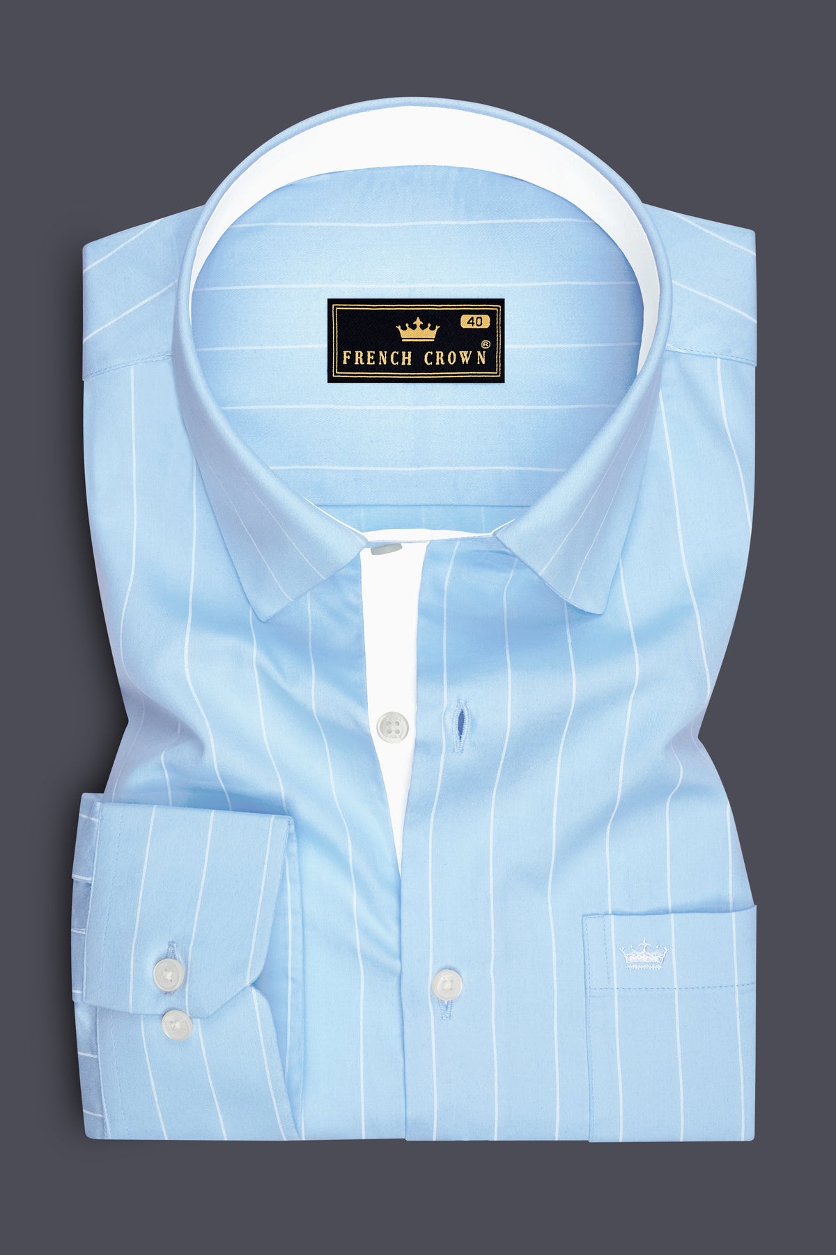 Striata-Hawkes Blue and Bright White Pin Striped Subtle Sheen Premium Cotton Dress Shirt