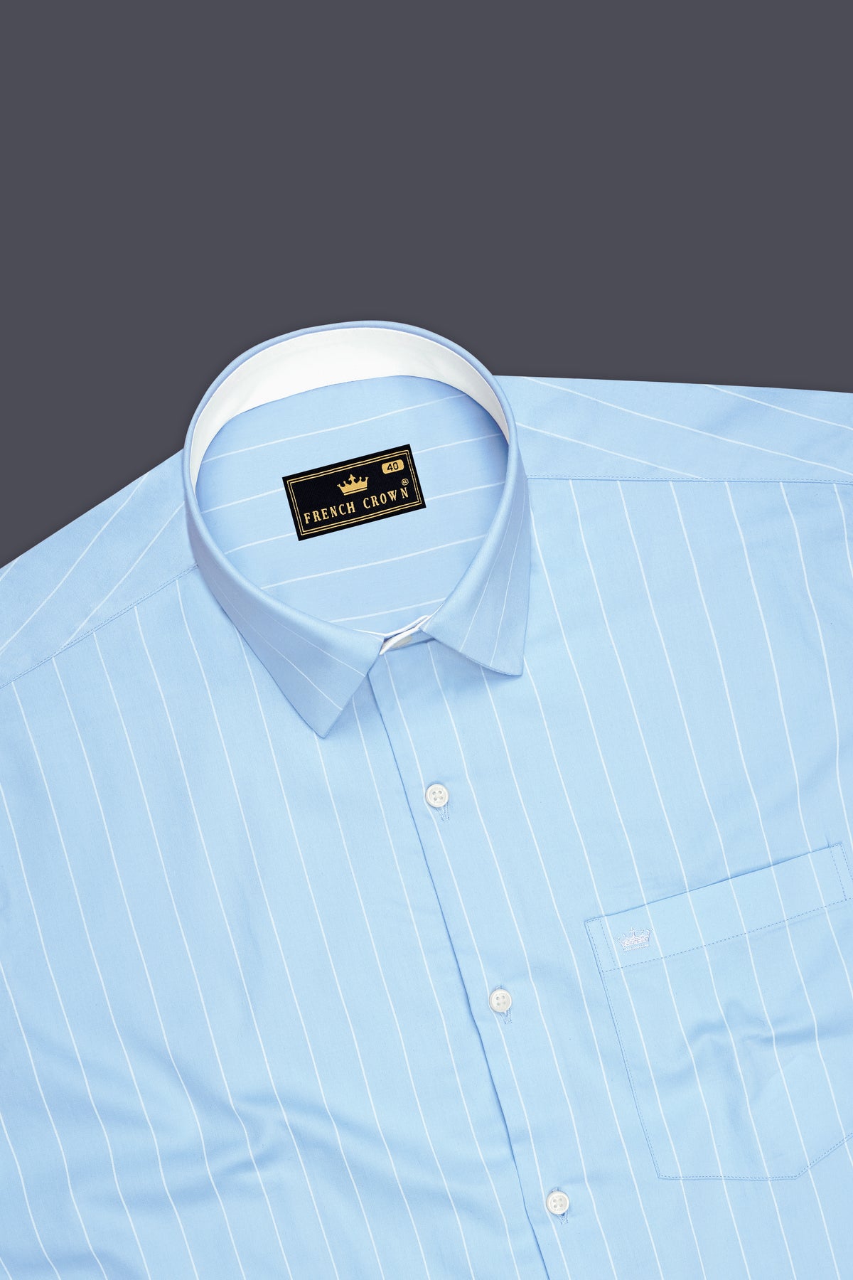 Striata-Hawkes Blue and Bright White Pin Striped Subtle Sheen Premium Cotton Dress Shirt