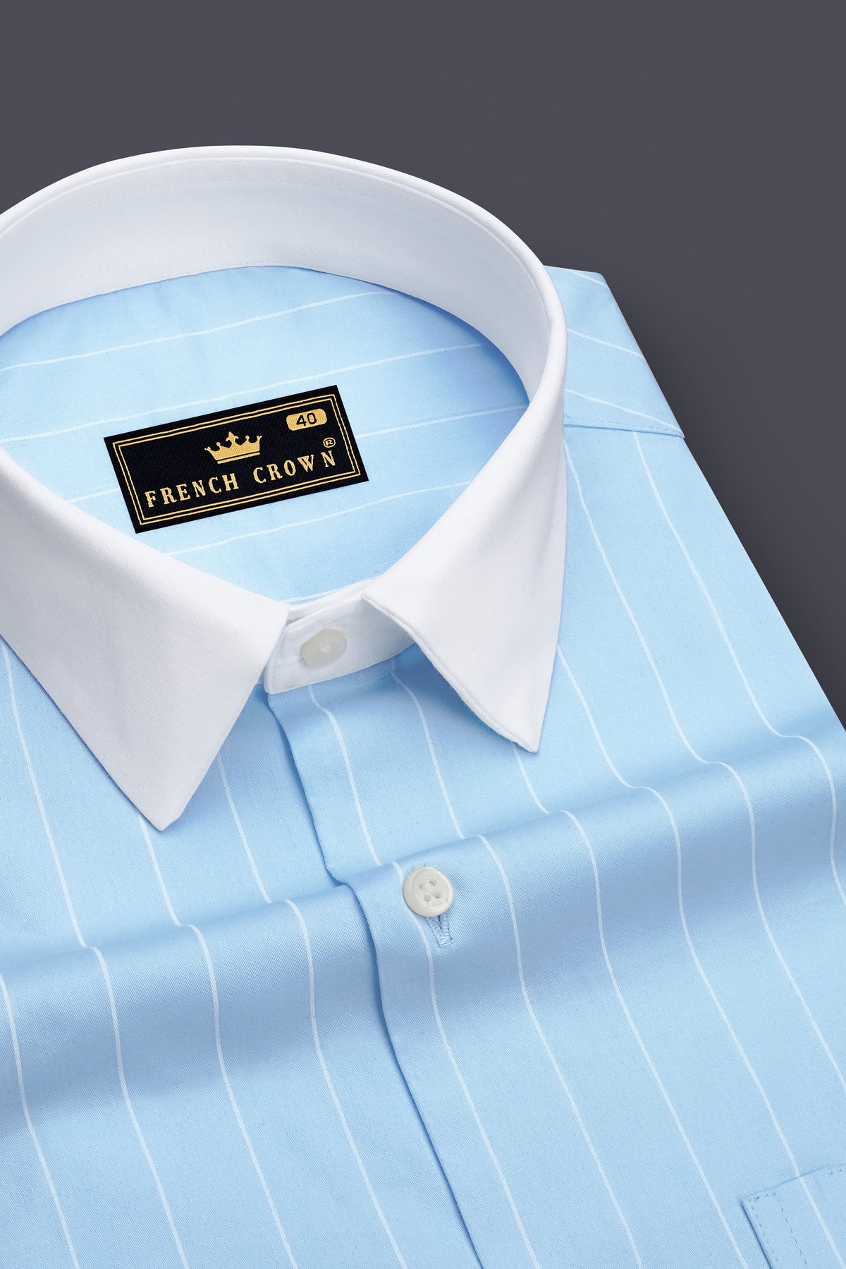 Striata-Hawkes Blue and Bright White Pin Striped Subtle Sheen Super Premium Cotton White Cuff Collar Dress Shirt