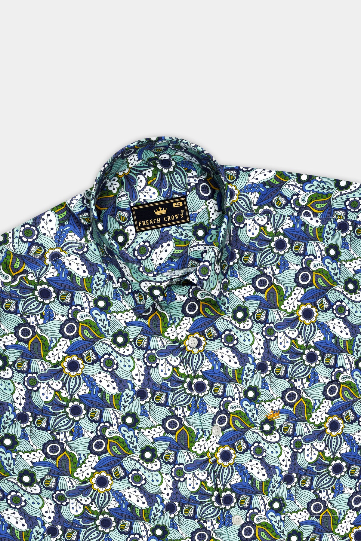 Sereno-Frosted Green and Scampi Blue Tropical Paisley Printed Subtle Sheen Super Soft Premium Cotton Shirt