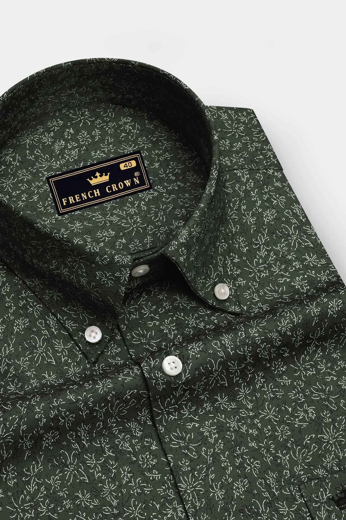 Fioren-Heavy Metal Green Mini Floral Printed Subtle Sheen Super Soft Premium Cotton Button Down Shirt