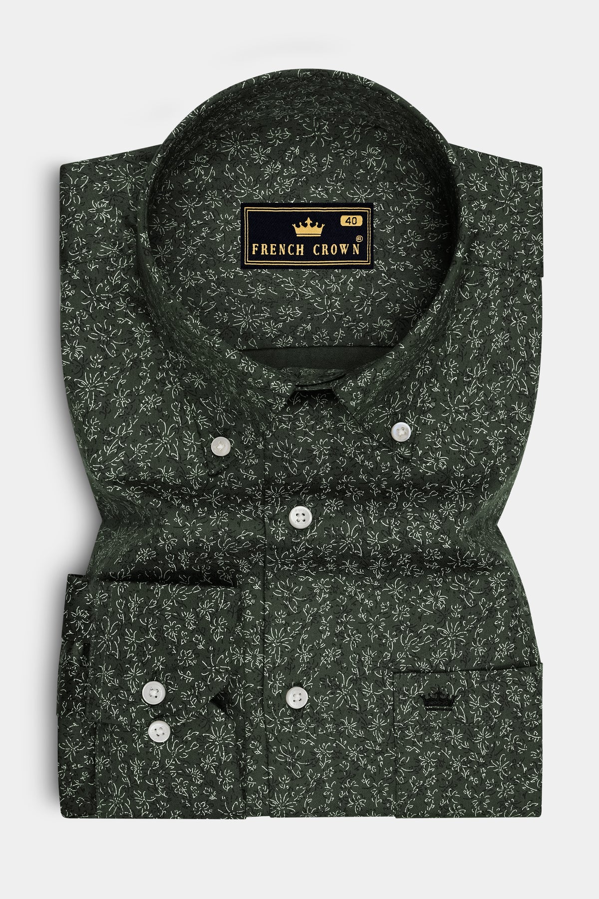 Fioren-Heavy Metal Green Mini Floral Printed Subtle Sheen Super Soft Premium Cotton Button Down Shirt