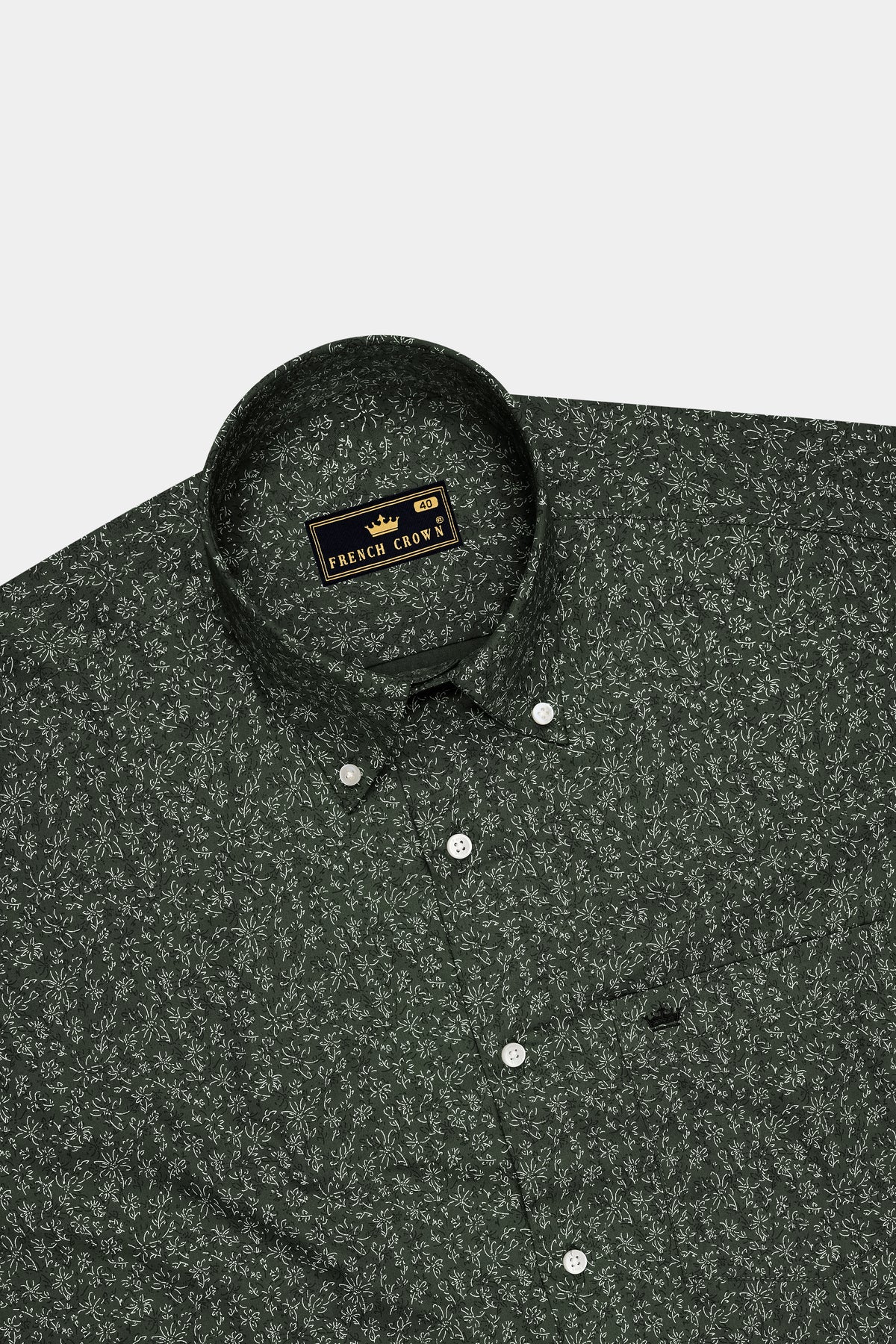 Fioren-Heavy Metal Green Mini Floral Printed Subtle Sheen Super Soft Premium Cotton Button Down Shirt