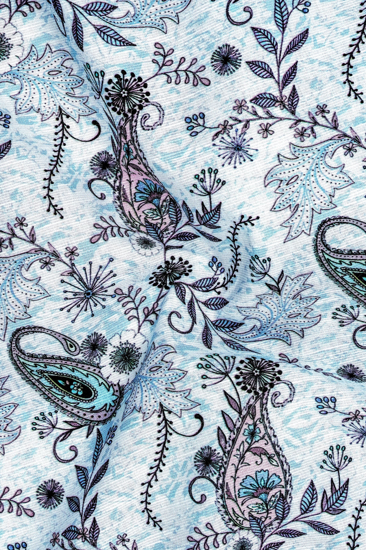 Virello-Rock Blue Vintage Paisley Floral Printed Luxurious Linen Dress Shirt