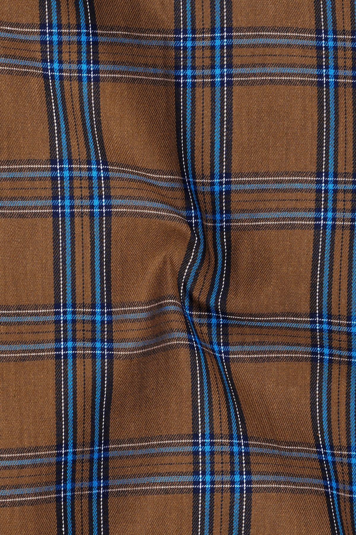Tartan-Quincy Brown And Bluish Blue Plaid Twill Premium Cotton Button Down Casual Shirt