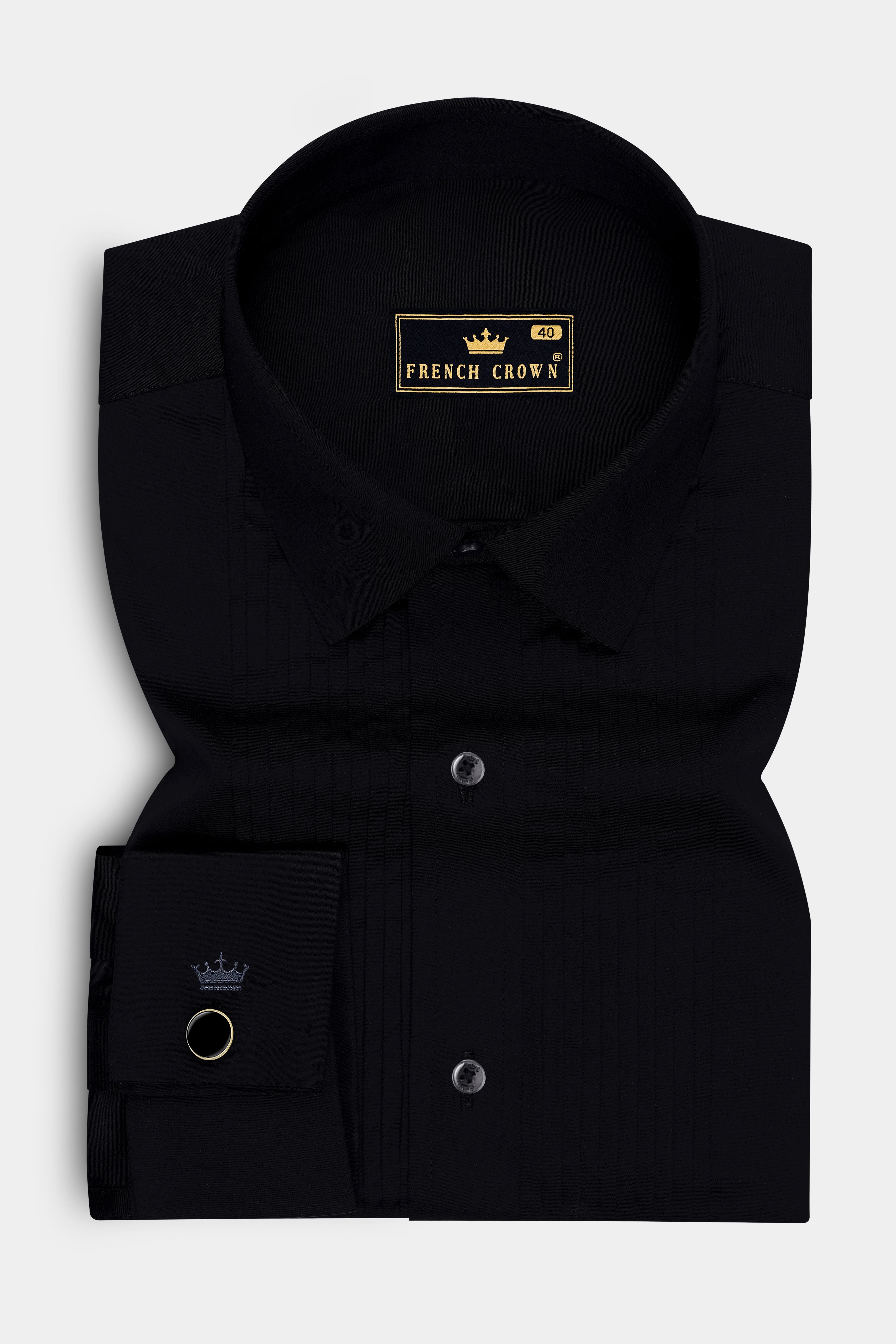 Noir-Jade Black French Cuff Subtle Sheen Super Soft Premium Cotton Tuxedo Dress Shirt