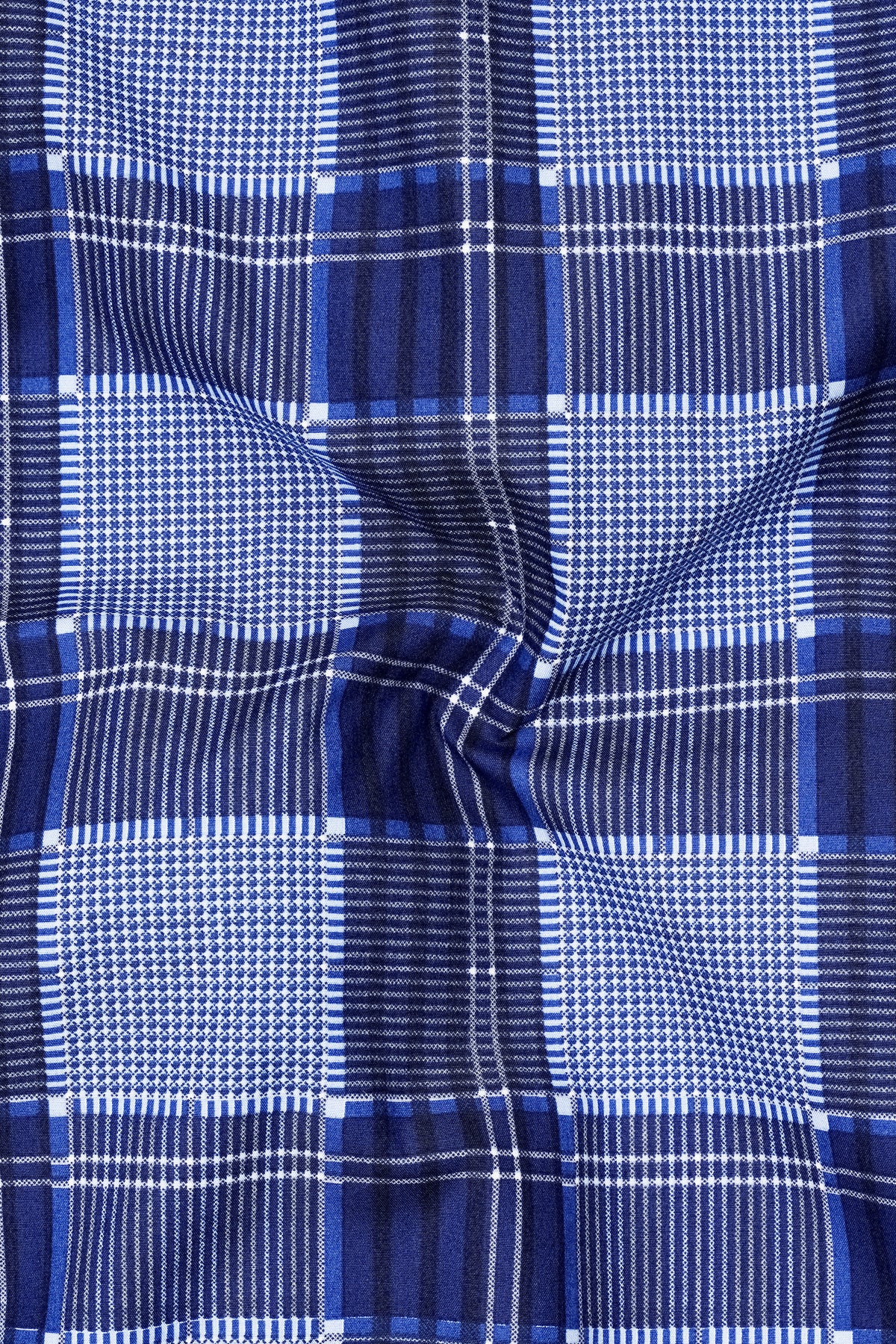 Celest-Zodiac Blue Multi-Check Plaid Subtle Sheen Soft Premium Cotton Semi Formal Shirt