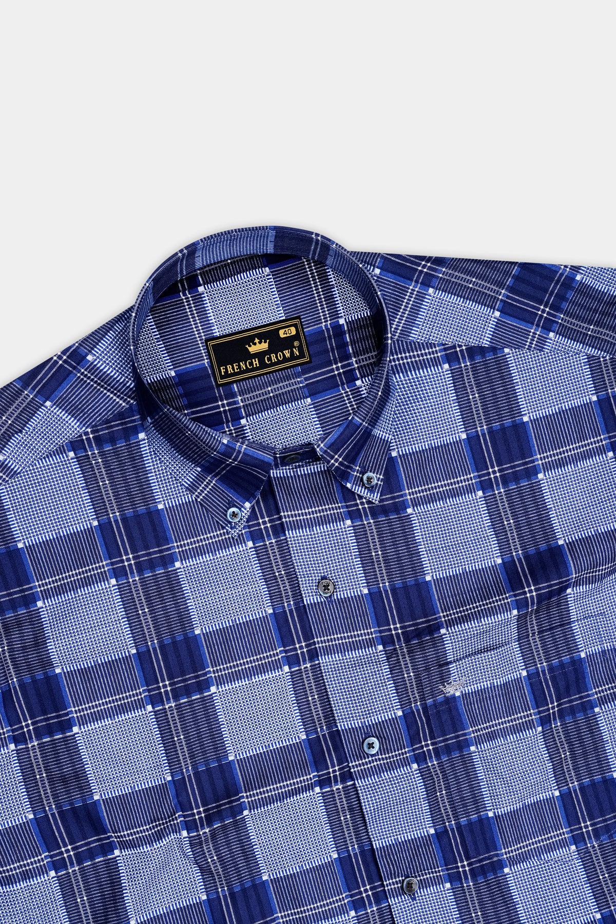 Celest-Zodiac Blue Multi-Check Plaid Subtle Sheen Soft Premium Cotton Semi Formal Shirt