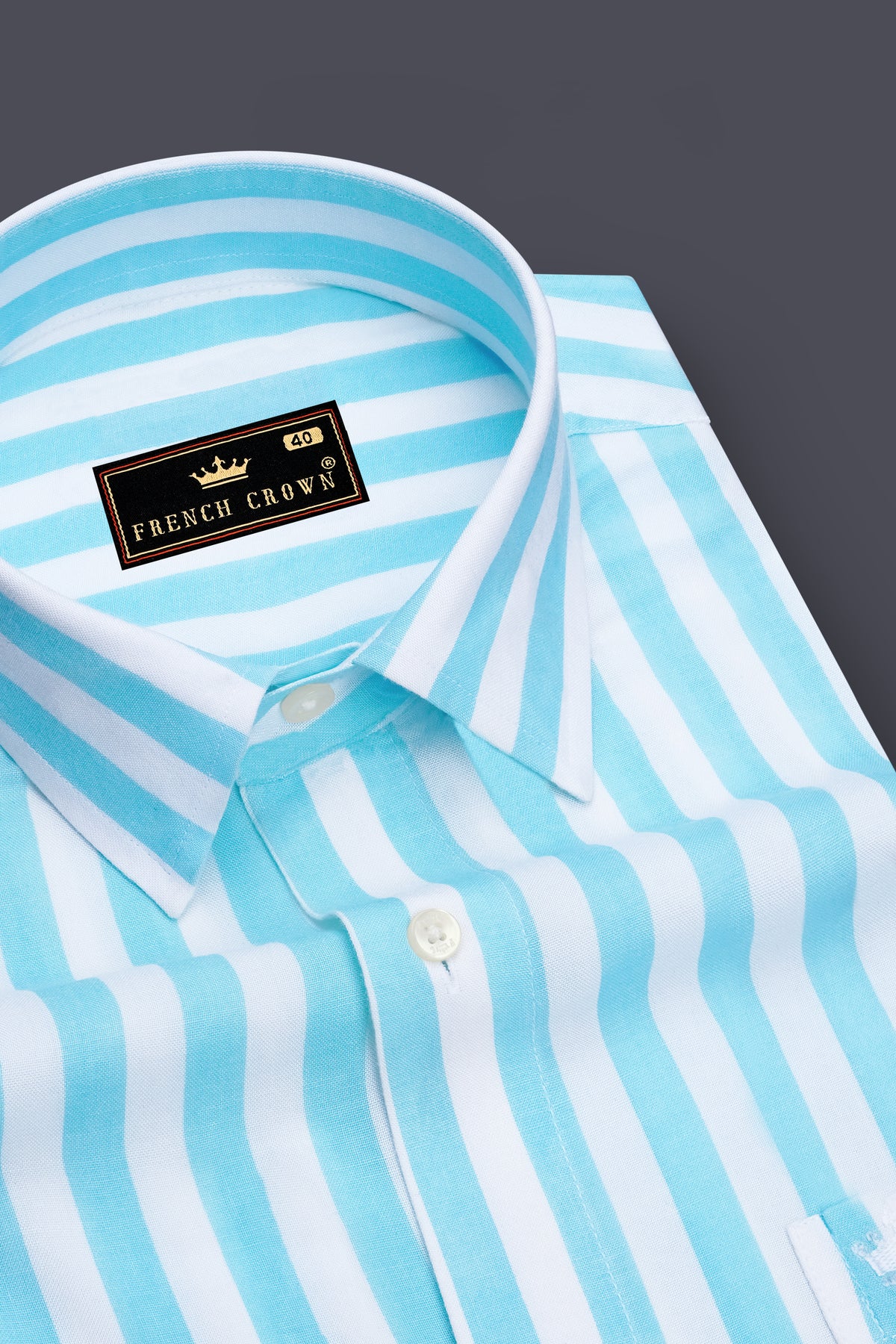 Celestine-Aquamarine Blue And Bright White Candy Striped Super Soft Tencel Dress Shirt