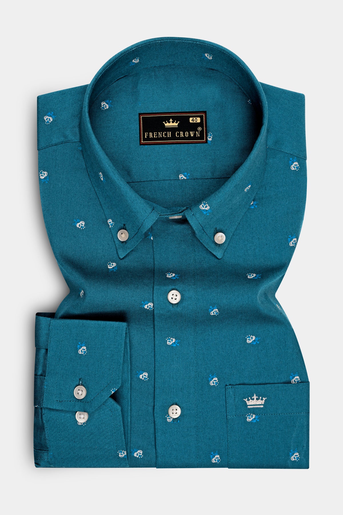 Arden-Casal Green Twill Printed Cotton Button Down Casual Shirt