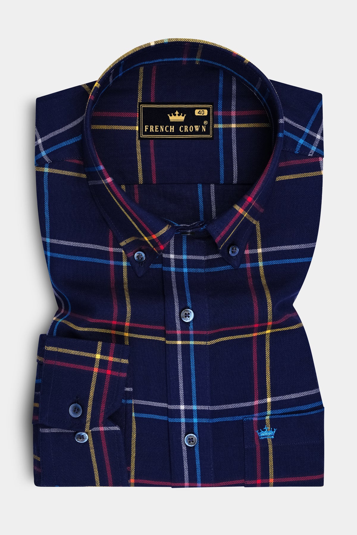 Cavaro-Ebony Blue Plaid Twill Premium Cotton Button Down Casual Shirt