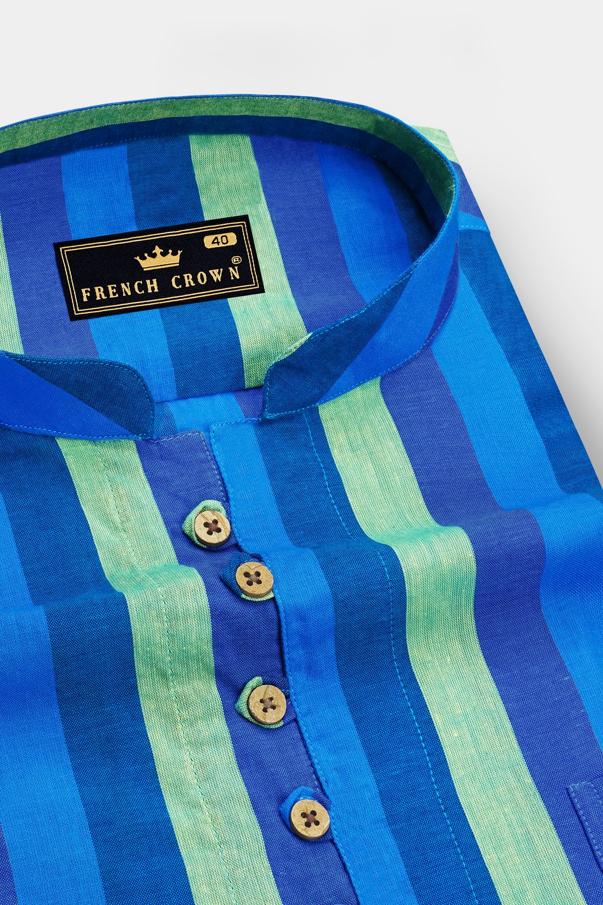 Elysian-Tory Blue And Surf Green Striped Luxurious Linen Casual Kurta Shirt