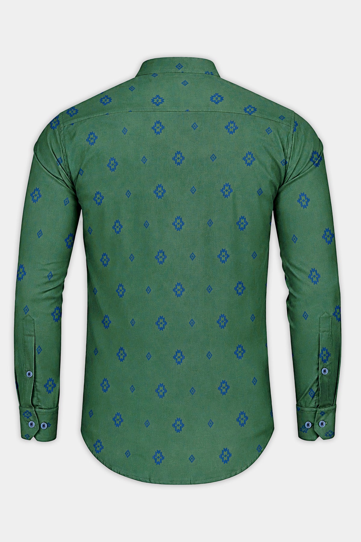 Eden-Como Green Printed Oxford Premium Cotton Mandarin Casual Shirt