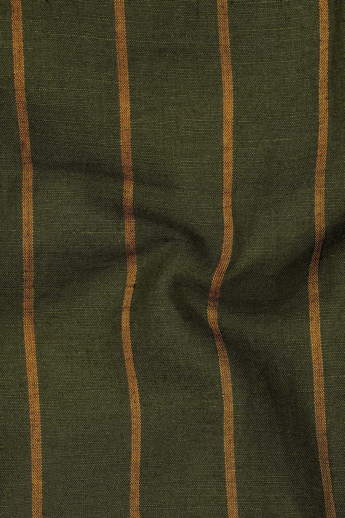 Terra-Lisbon Green And Sienna Brown Striped Luxurious Linen Mandarin Casual Shirt