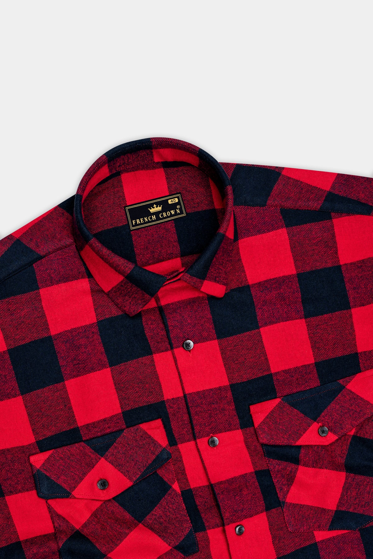 Onyx-Cadmium Red And Jade Black Buffalo Plaid Flannel Premium Cotton Designer Casual Shirt