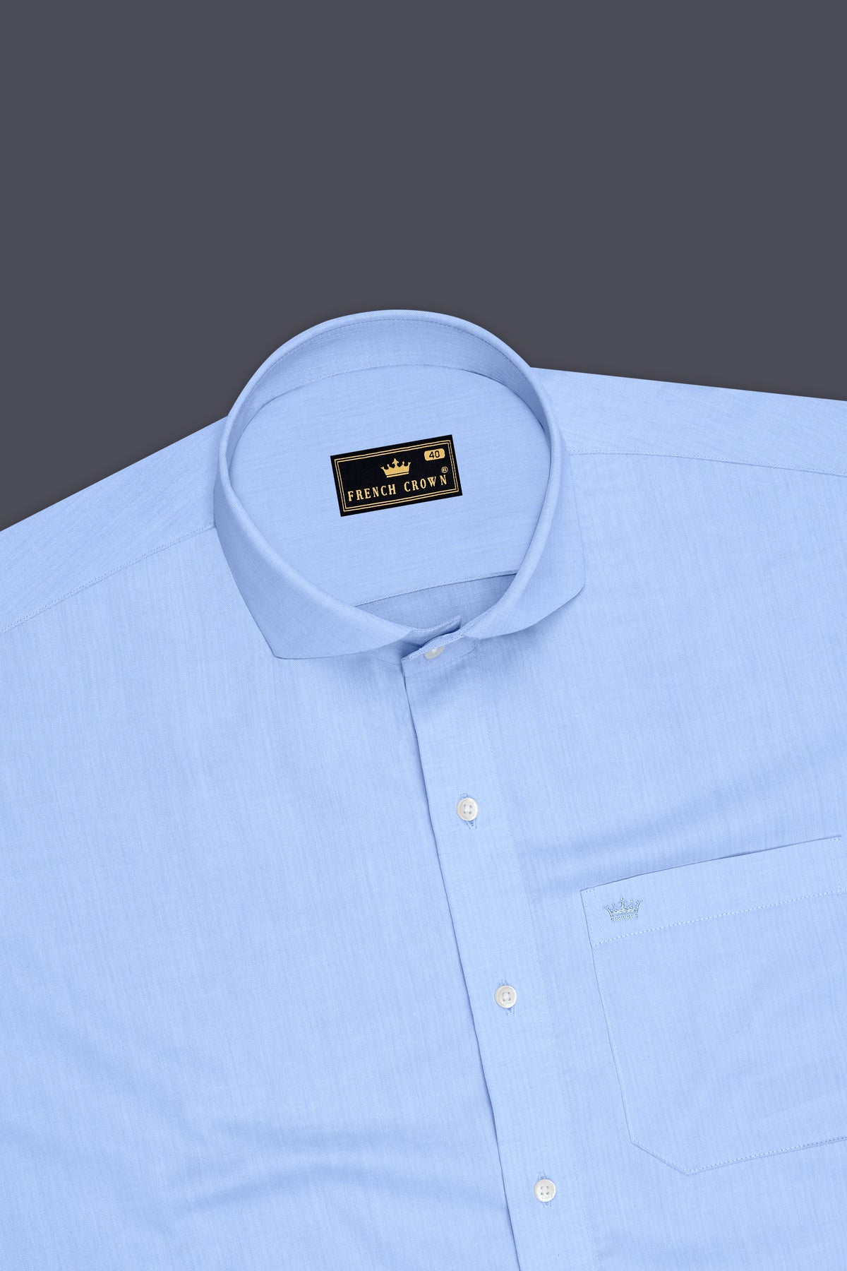 Orvian-Pale Blue Textured Herringbone Premium Cotton Cut Away Collar Dress Shirt