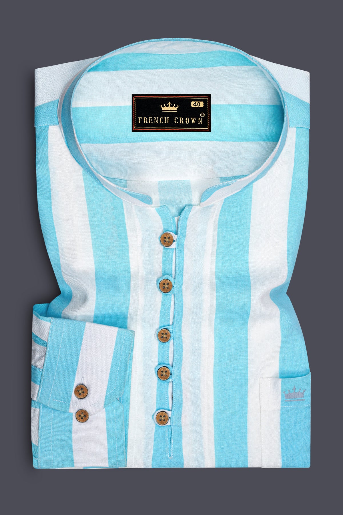 Sereno-Anakiwa Blue And Bright White Striped Premium Tencel Casual Kurta Shirt