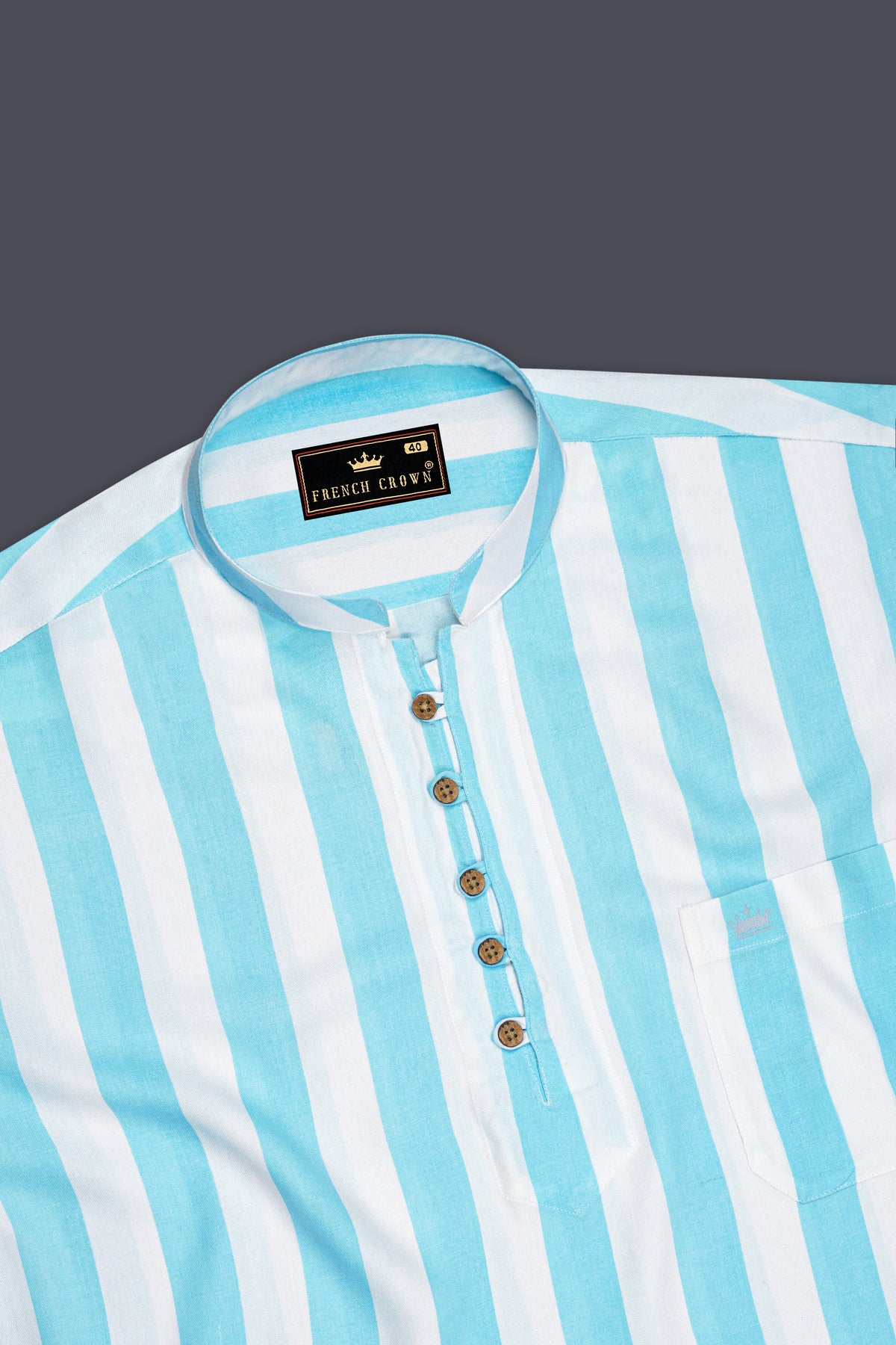 Sereno-Anakiwa Blue And Bright White Striped Premium Tencel Casual Kurta Shirt