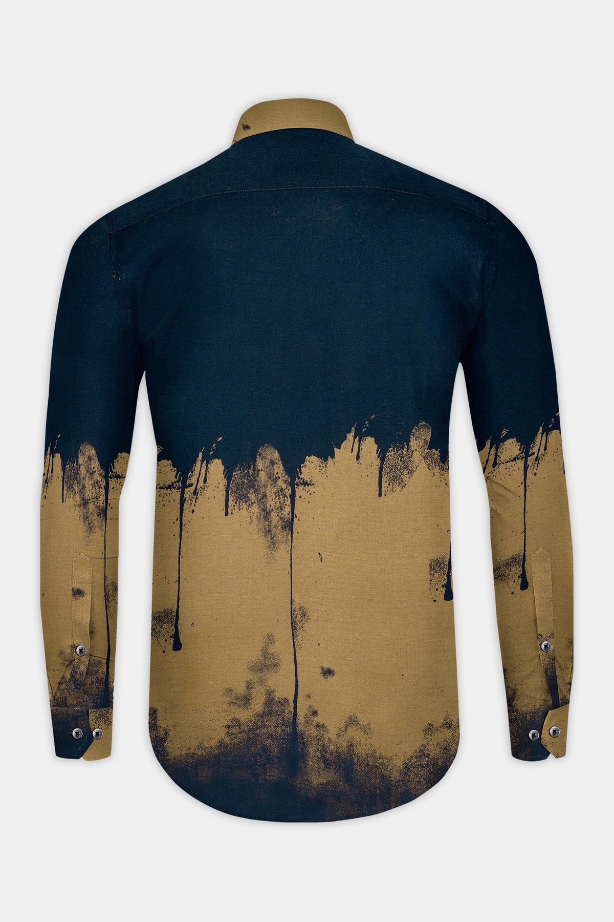 Arbor-Timber Blue And Limed Oak Brown Brush Stroke Printed Dobby Textured Premium Giza Cotton Casual Shirt