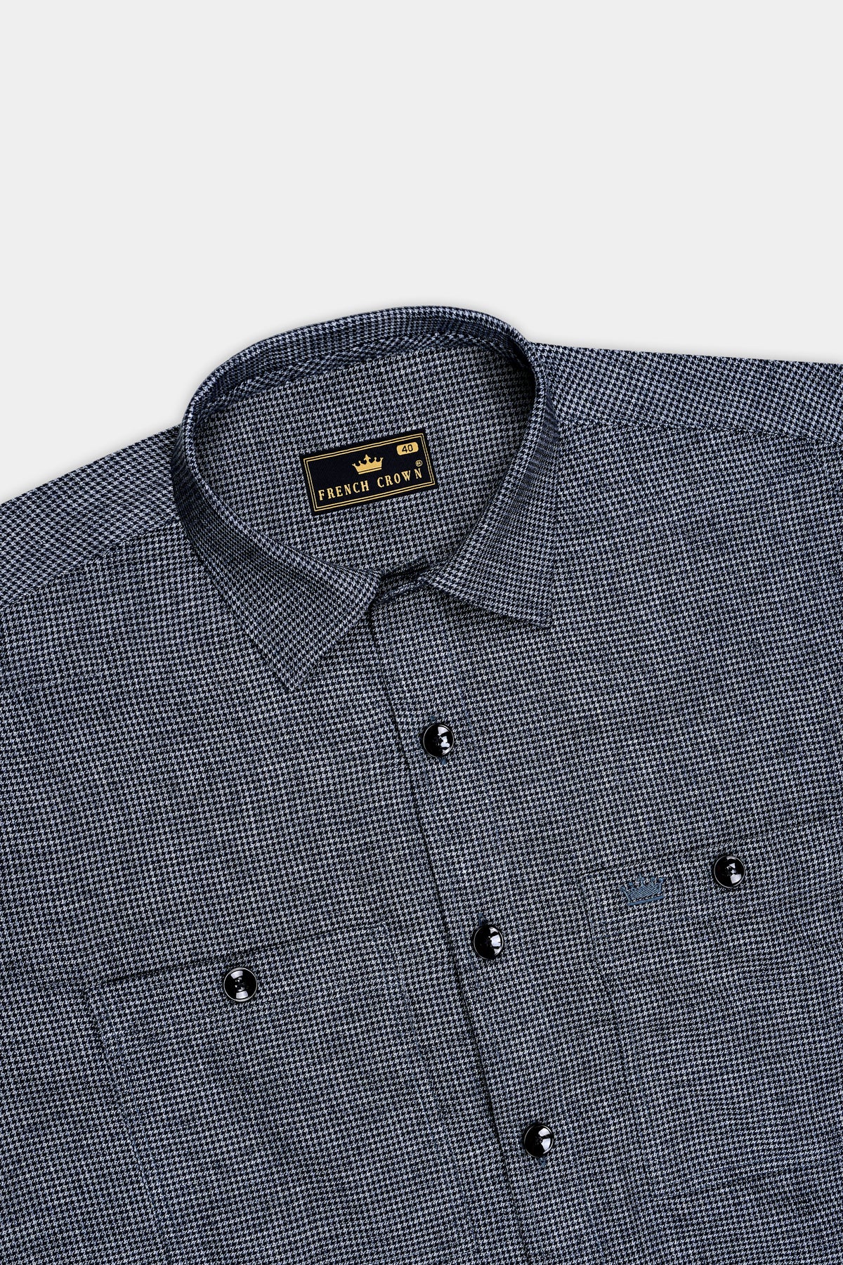 Vanta-Nevada Gray Houndstooth Textured Premium Cotton Dress Shirt
