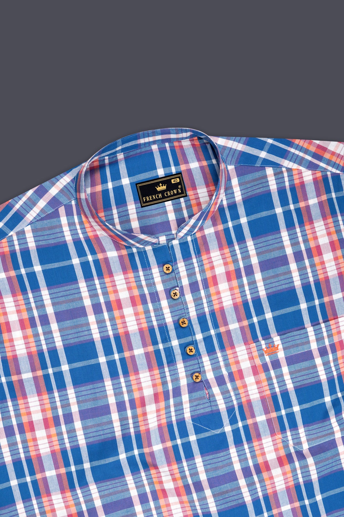 Virelle-Topaz Blue And Flamingo Pink Poplin Giza Cotton Casual Kurta Shirt