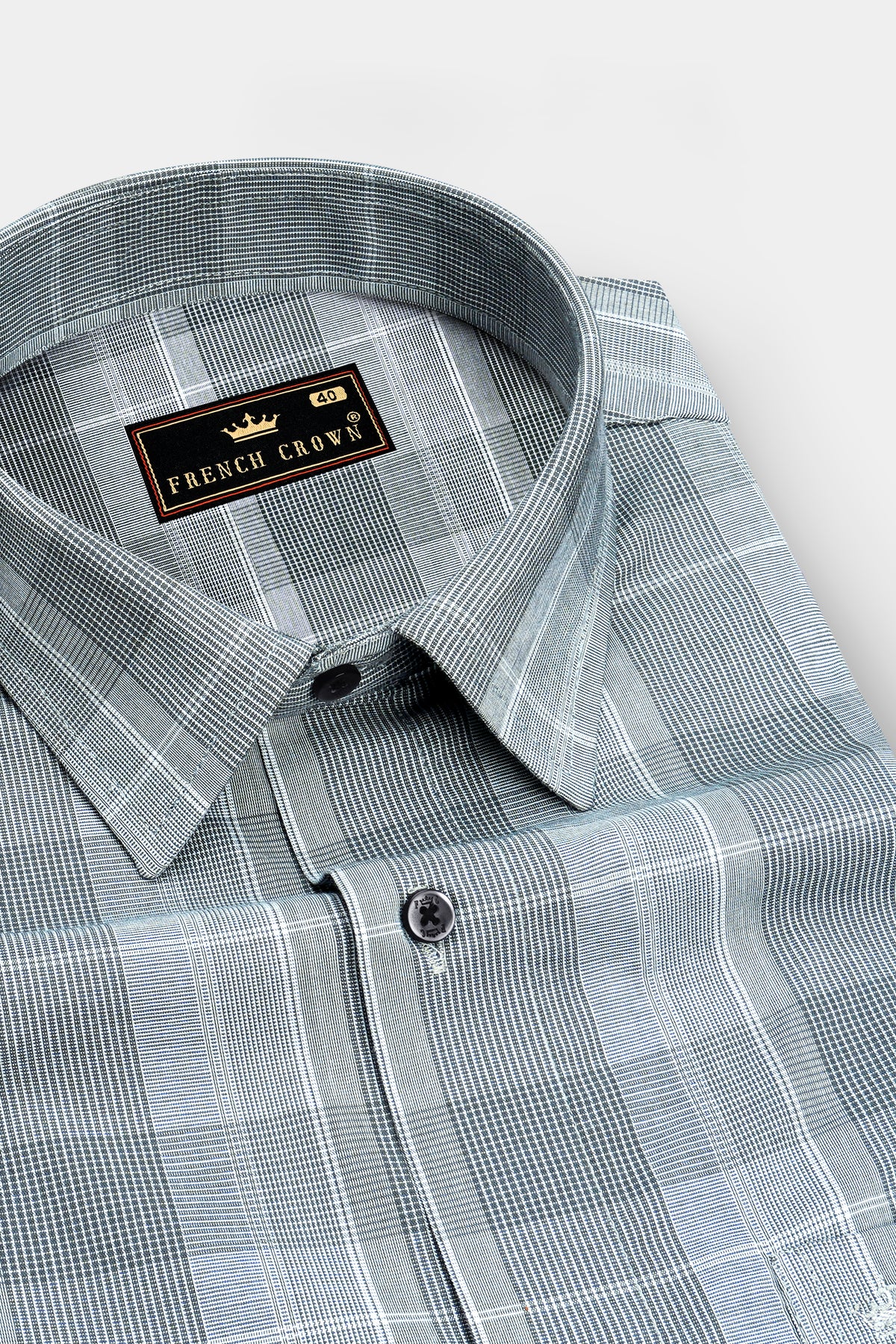Veyron-Mist Gray Micro Glen Check Poplin Giza Cotton Casual Shirt