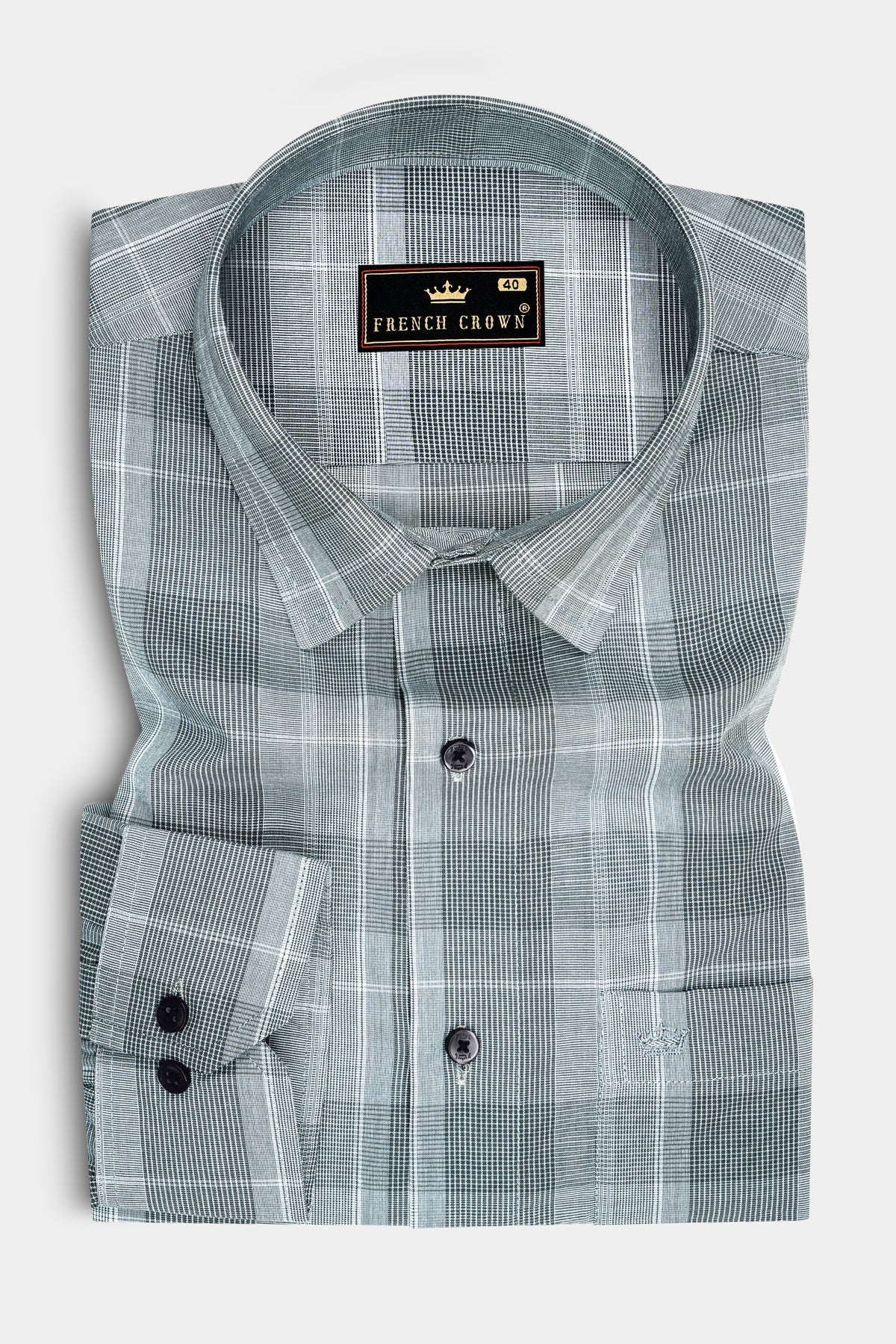 Veyron-Mist Gray Micro Glen Check Poplin Giza Cotton Casual Shirt