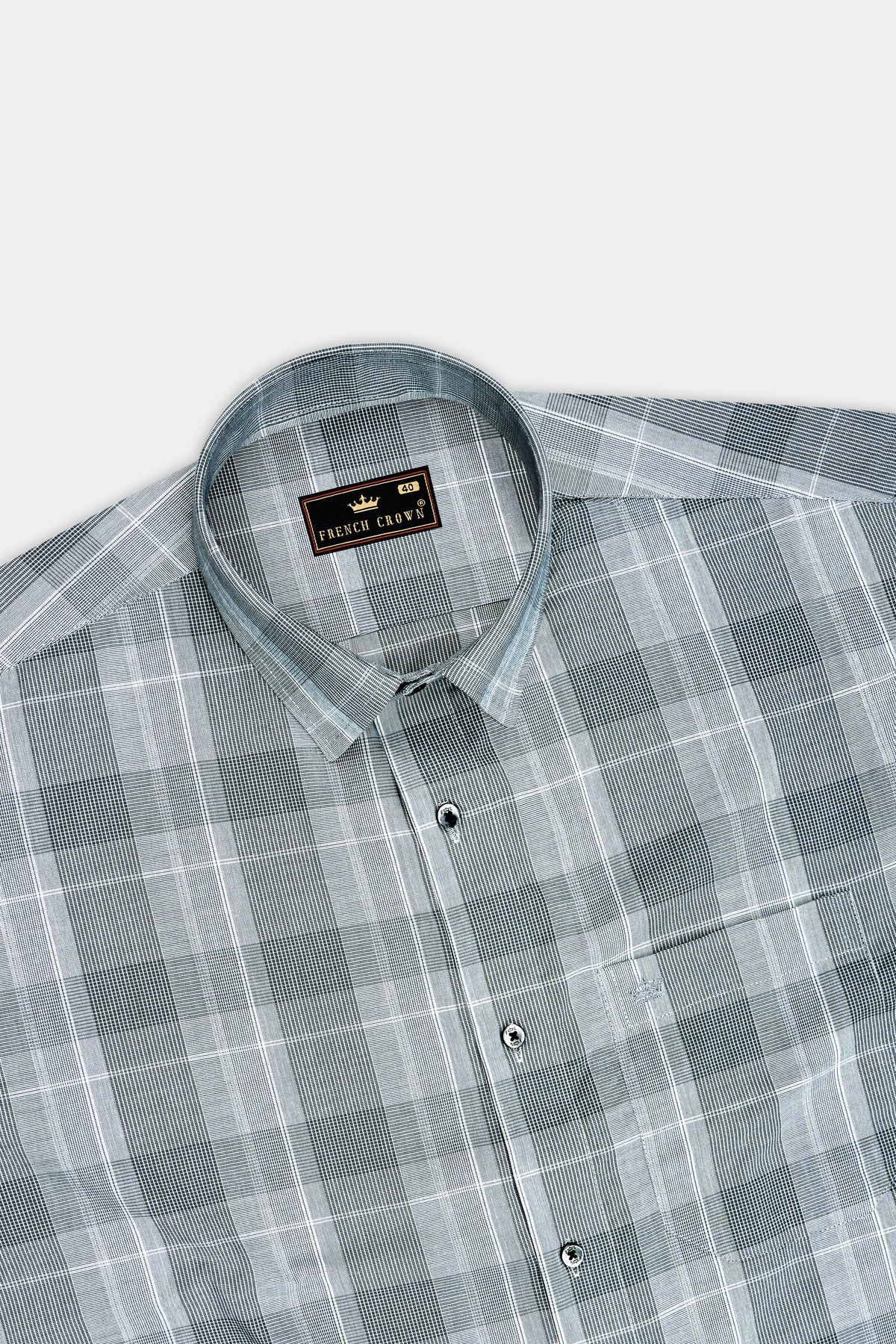 Veyron-Mist Gray Micro Glen Check Poplin Giza Cotton Casual Shirt
