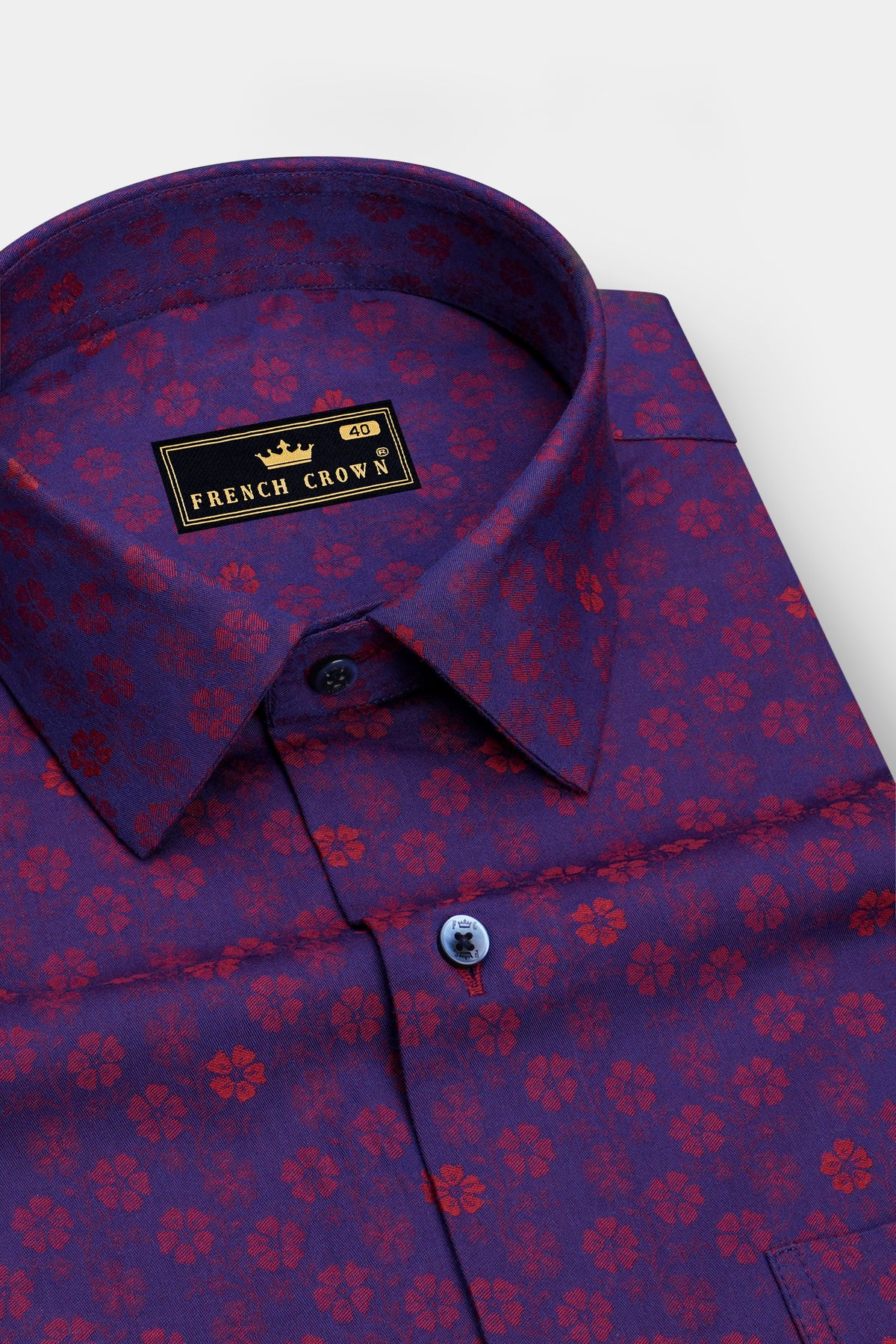 Lustre-Jacarta Blue Micro Floral Jacquard Textured Premium Cotton Dress Shirt